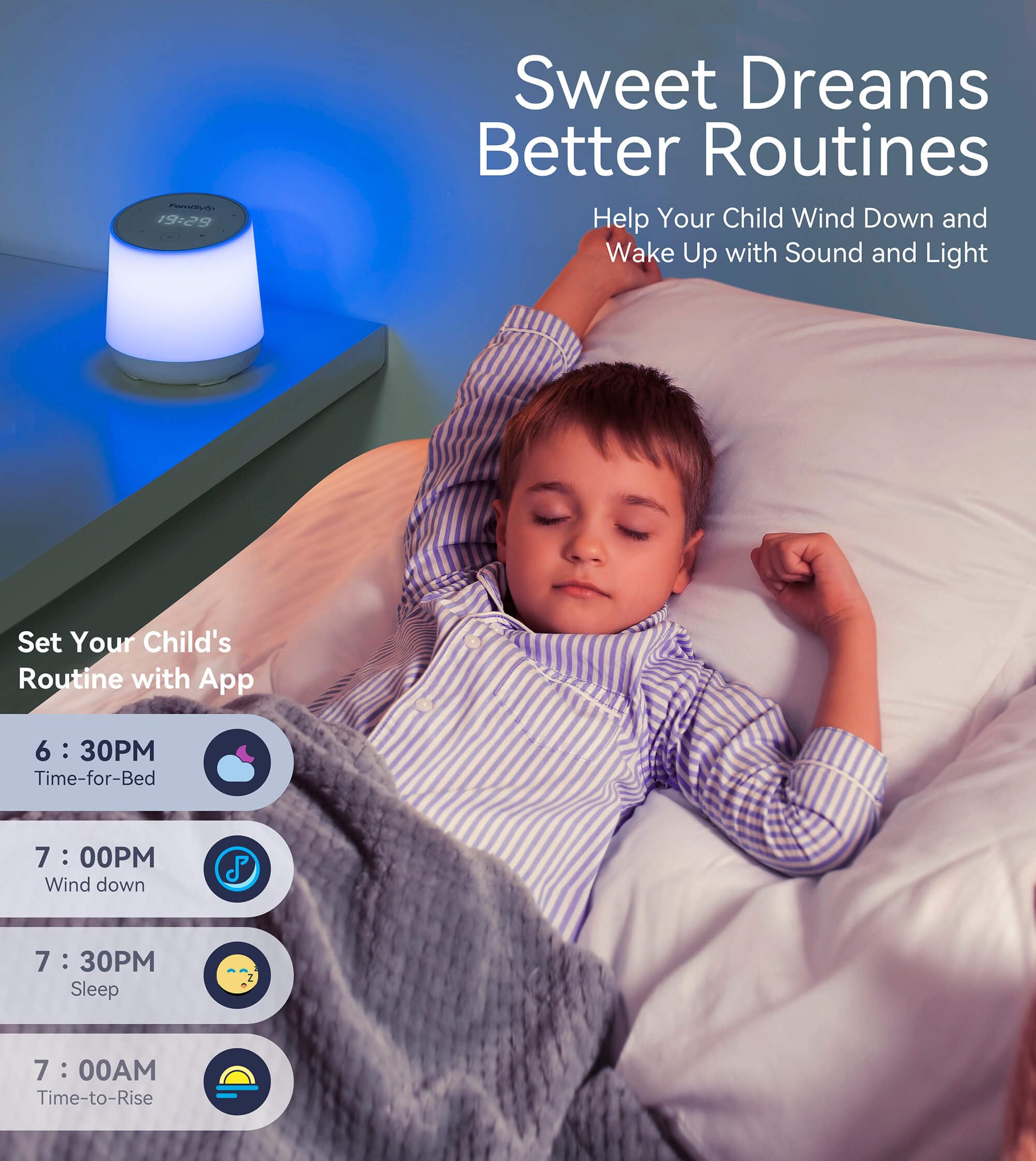 FamiSym White Noise Sound Machine for Baby Kids, Nursery Night Light, Alarm Clock, Dimmable Clock & Temperature Display, 34 Soothing Sounds, Toddler Sleep Trainer, Baby Sound Machine for Sleeping
