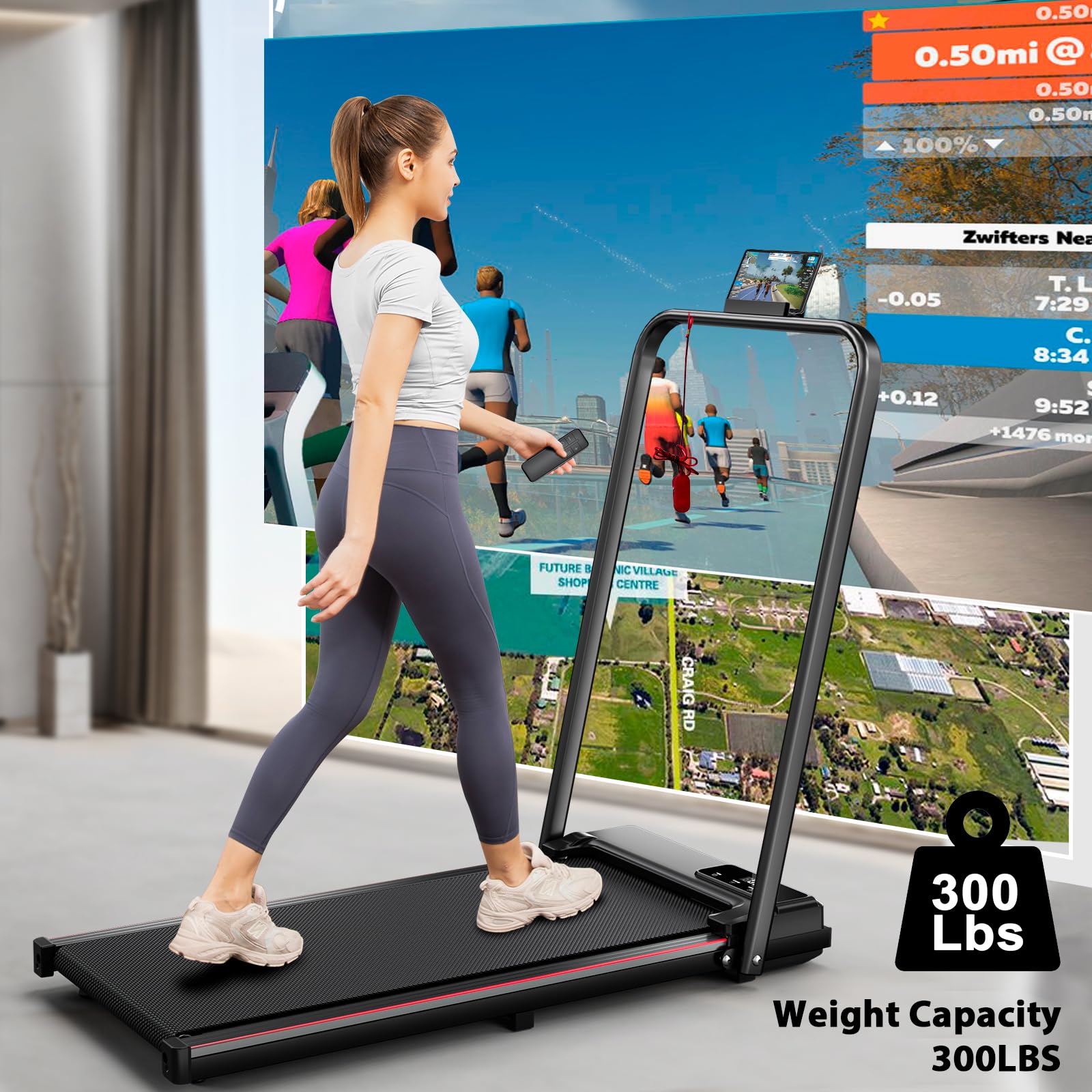 Incline Treadmill for Home, 300+ lb Capacity, Quiet Foldable Treadmills with Handle Bar, Compact Running Machine Walking Pad with APP