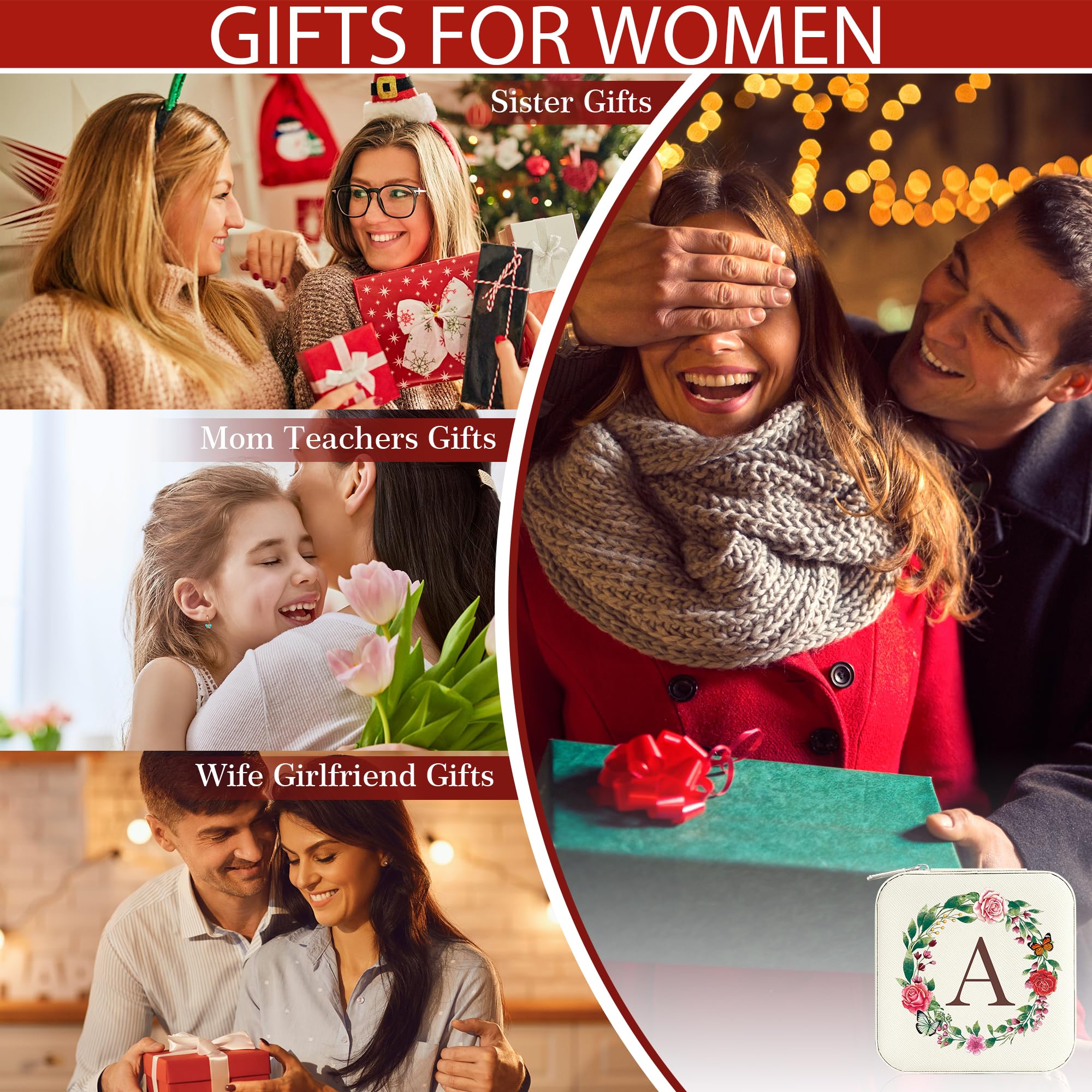 Parima Christmas Gifts for Women - Stocking Stuffers | Initial Jewelry Case Organizer | White Jewelry Box Women | Birthday Personalized Gifts Idea | Travel Essential - Letter A, White