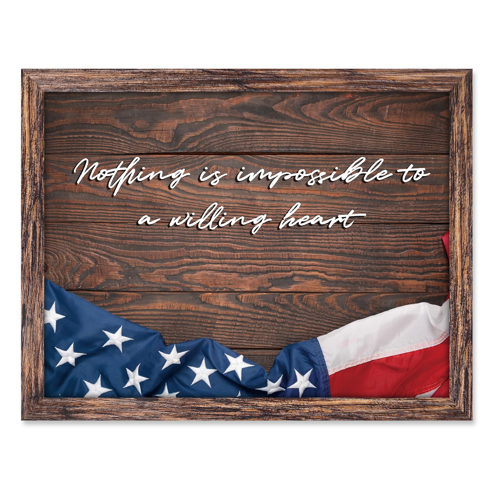 Farmhouse Rustic American National Flag Wall Art Modern Embossing Plate Patriotic Pride Motivational Framed Artwork for Living Room Office Bedroom Wall Decor - 12''x16''