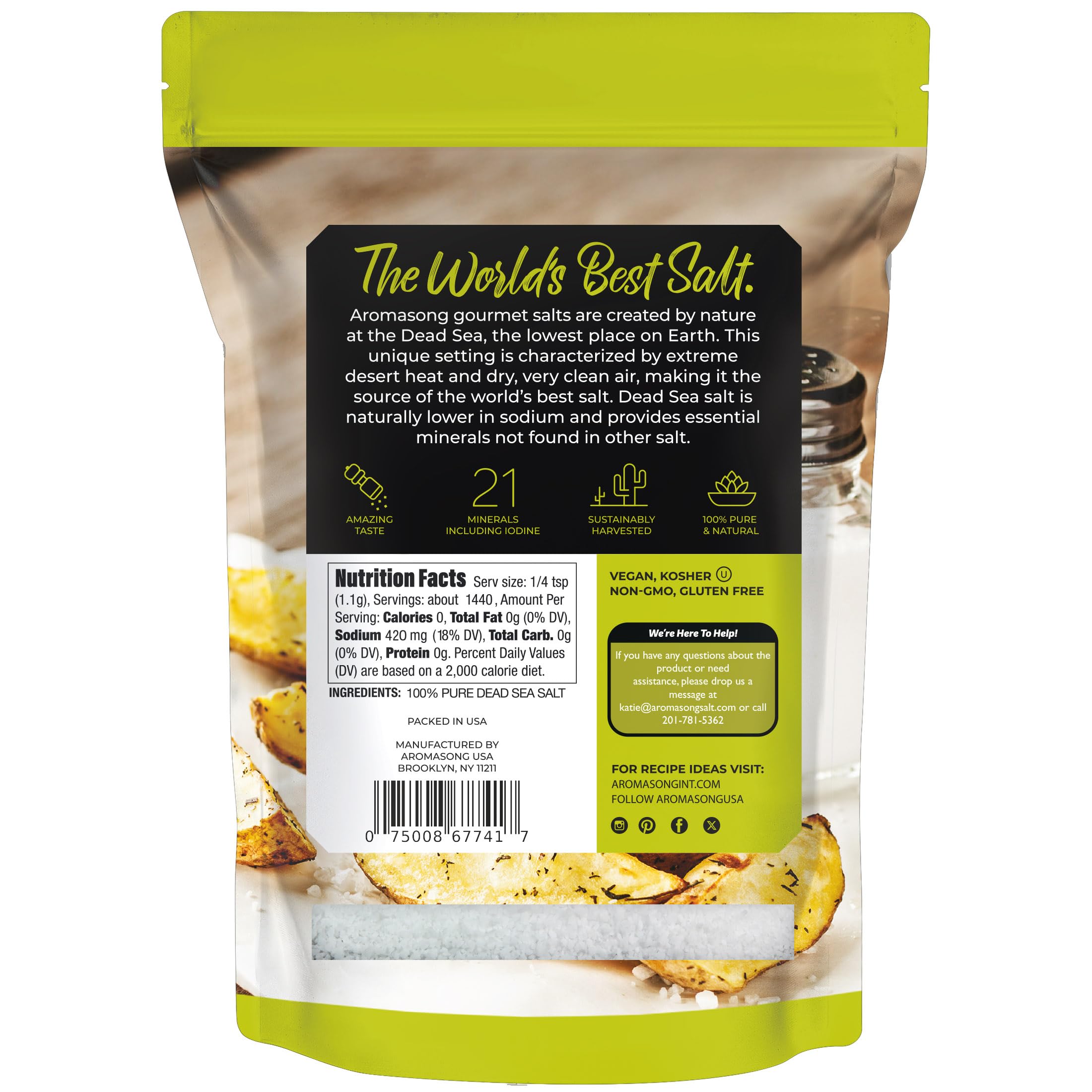 Aromasong Fine Sea Salt - 100% Pure & Natural Dead Sea Table Salt For Cooking & Baking - Bulk 5 Lb - Packaging May Vary