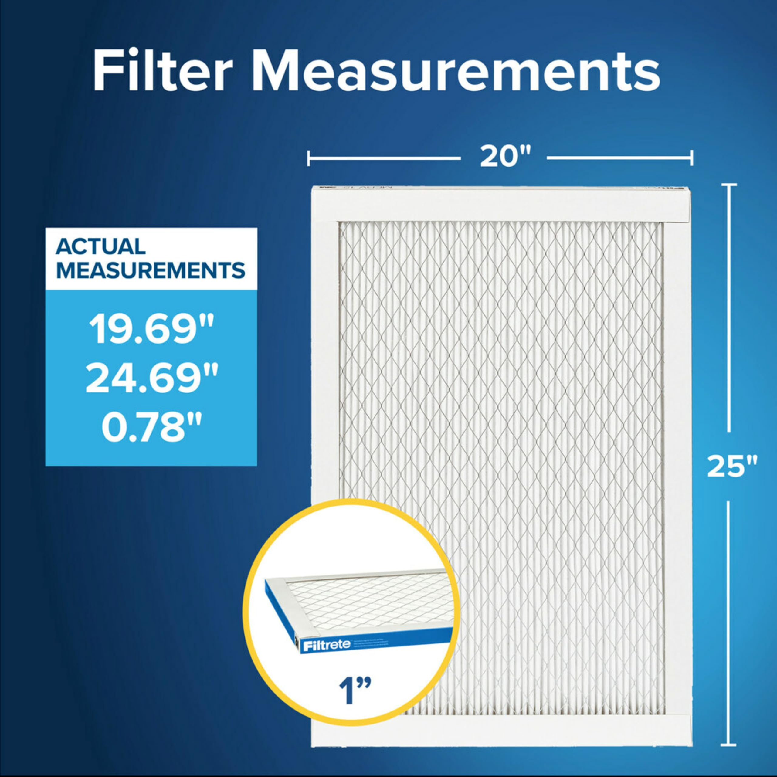 Filtrete 20x25x1 AC Furnace Air Filter, MERV 13, MPR 1900, Premium Allergen, Bacteria & Virus Filter, 3-Month Pleated 1-Inch Electrostatic Air Cleaning Filter, 2-Pack (Actual Size 19.69x24.69x0.78 in)