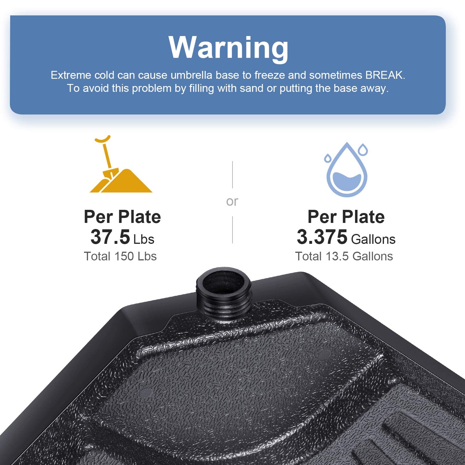 Funsite 4Pcs Offset Umbrella Base, Heavy-duty Cantilever Umbrella Base Weights, Water or Sand Filled Circular Umbrella Weight for Offset Umbrella Stand, 150-194lbs