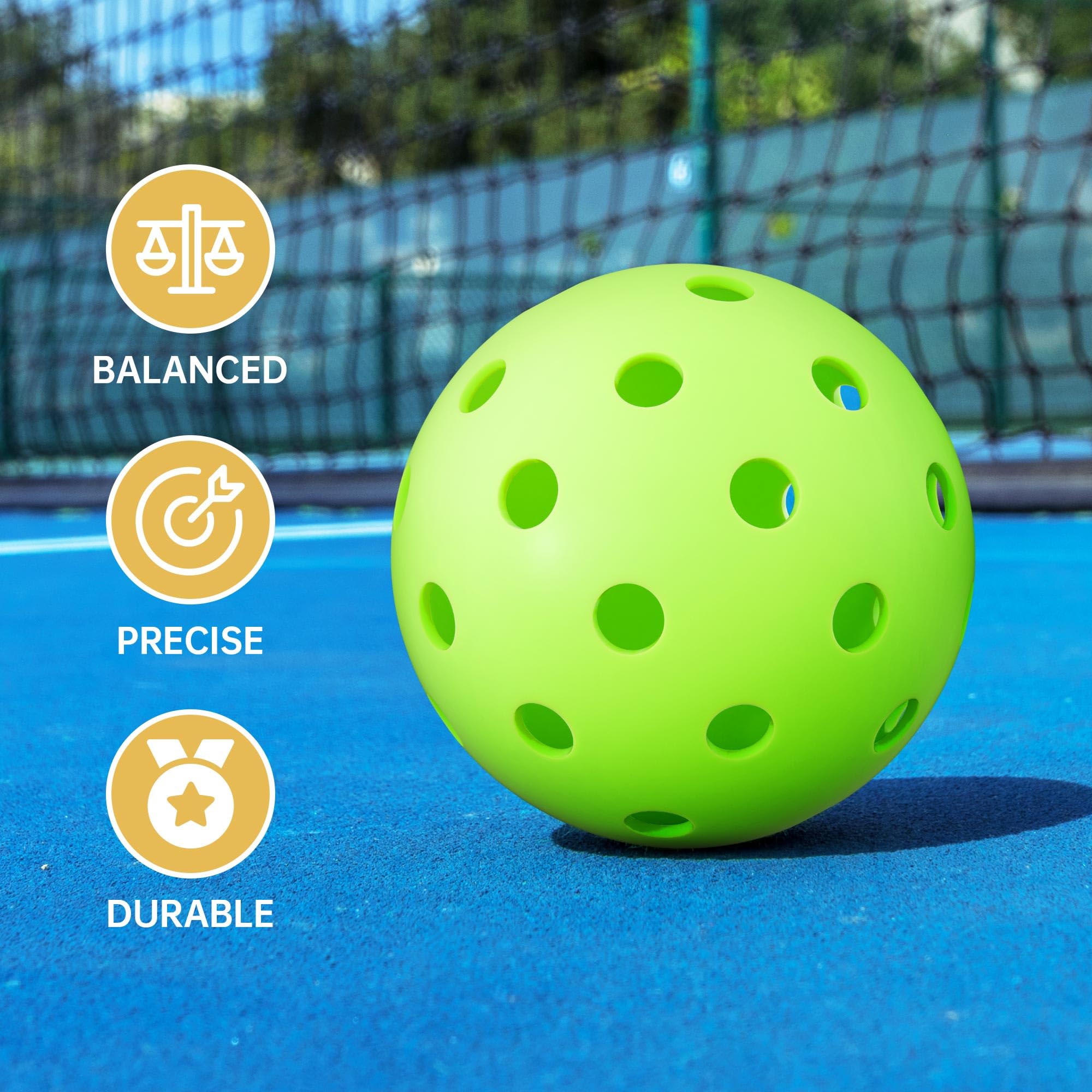 Amyracel Outdoor Pickleball Balls, 40 Holes Pickleballs 12 Pack, High Bounce True Flight Practice Pickle Ball Crack-Resistant