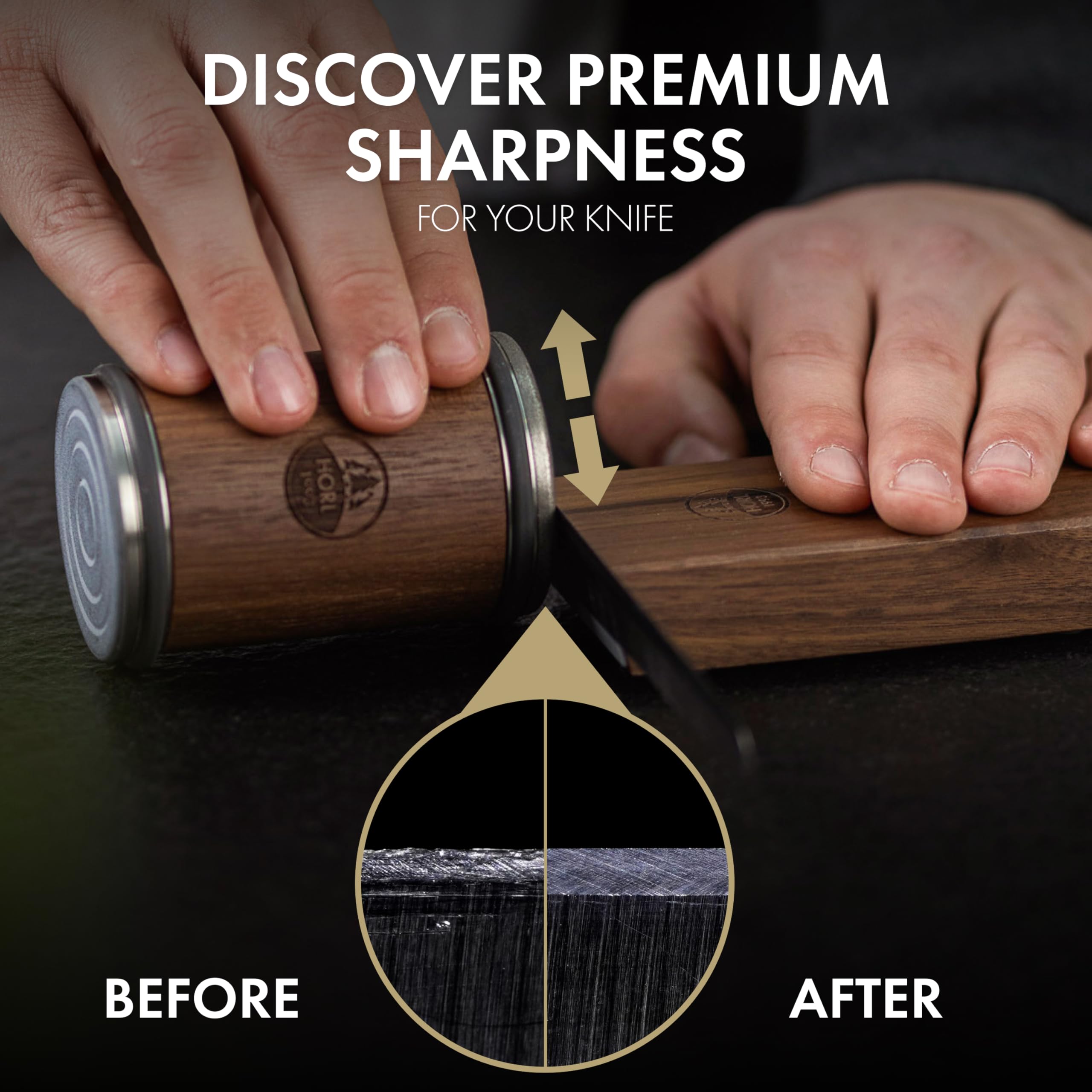 HORL 2 Walnut Rolling Knife Sharpener - Kitchen Knife Sharpener for Razor Sharp Edges Made in Germany - Easy Knife Sharpening Kit - Knife Sharpener Roller with Magnetic Holder with 15 & 20 Degrees