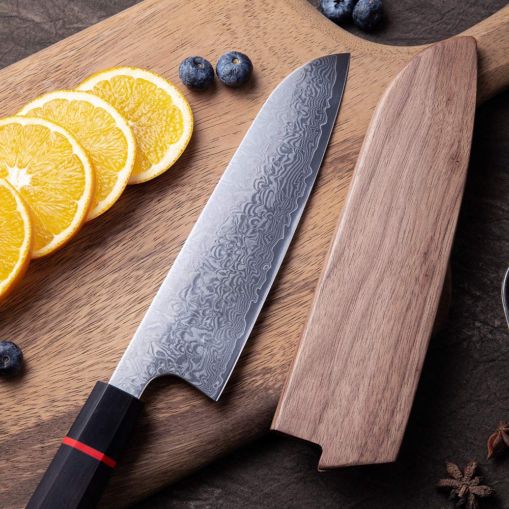 Kitchen Santoku Knife - Damascus Steel - Japanese Kitchen Knife - Handcrafted Octagonal Wood Handle -Wood Sheath & Gift Box (Santoku Knife)…