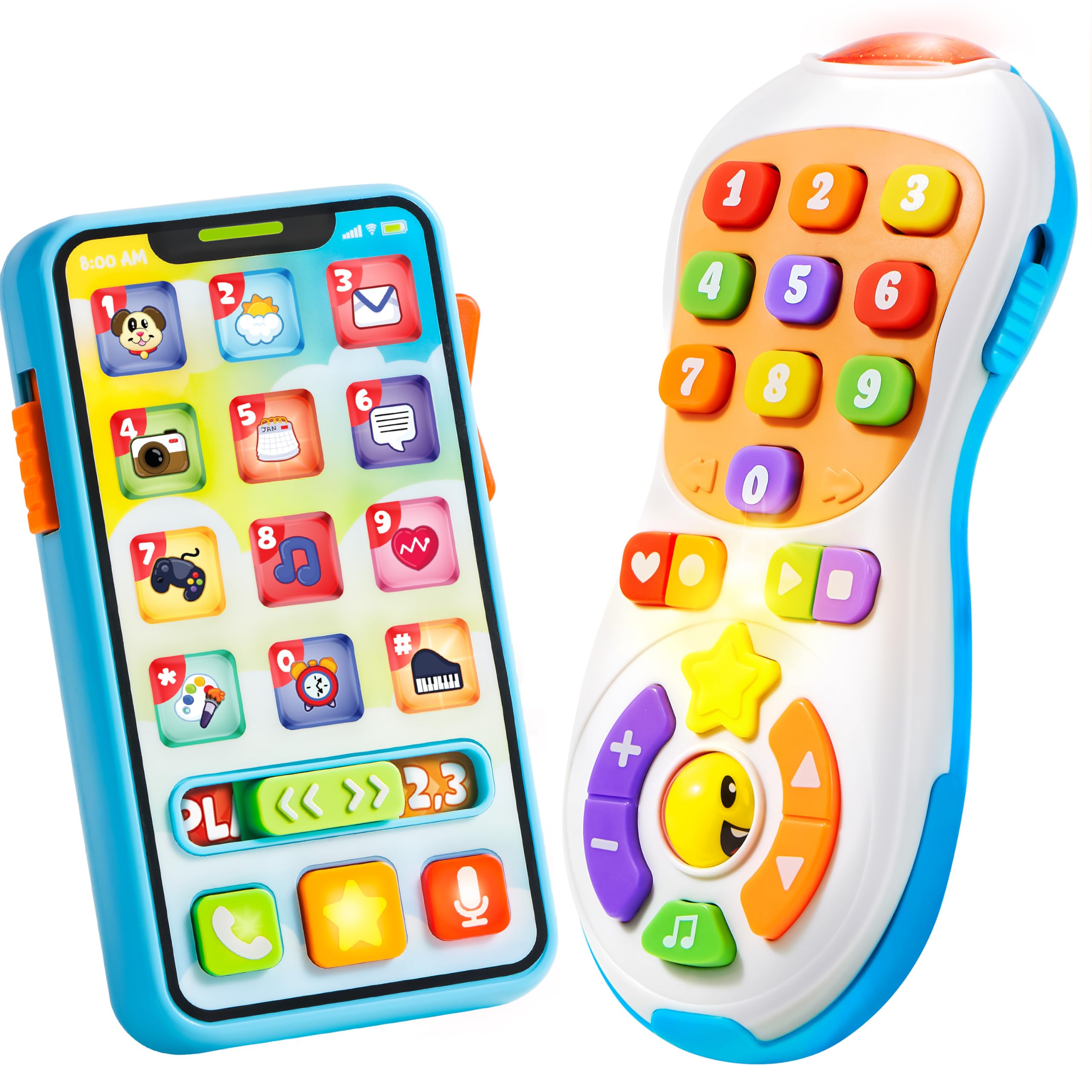 JOYIN Upgraded Toy Phone and Remote Control Set, 90+ Music and Learning Phrases, Baby Toys 6-12 Months, Toddler Birthday Gifts for 1 2 3+ Year Old Girs Boy Toys, Holiday Stocking Stuffers