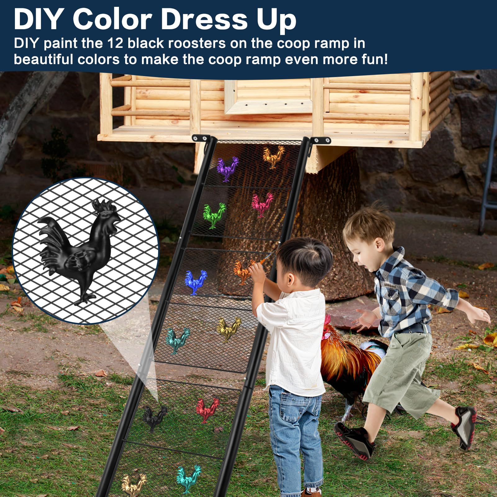 Chicken Coop Ramp, Chicken Ladder & Coop Accessories, Ladder Length Adjustable for Henhouse, Coop Steps for Feet Problem or Cannot Fly Chickens, Heavy Duty Sturdy,Corrosion-Resistant, and Waterproof