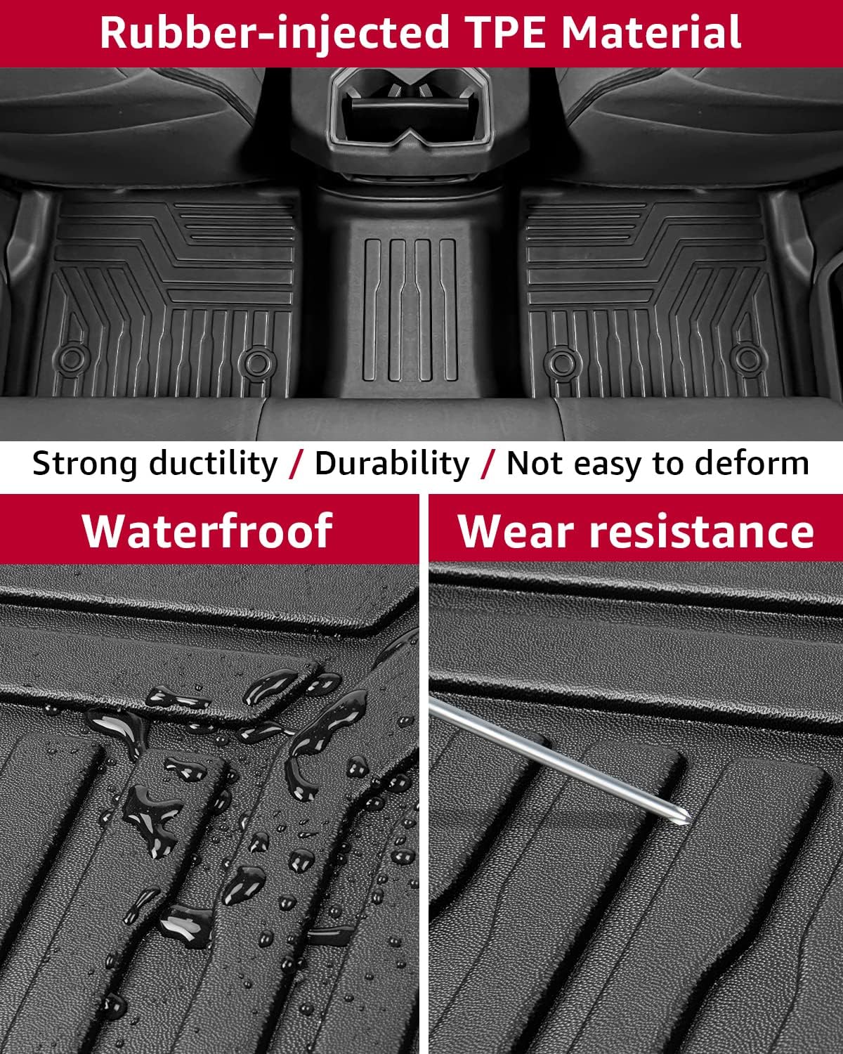 Floor Mats Compatible with Toyota Tundra 2022 2023 2024 2025 CrewMax Interior Accessories Front & 2nd Row Liner All-Weather Guard Seat Floor Protection