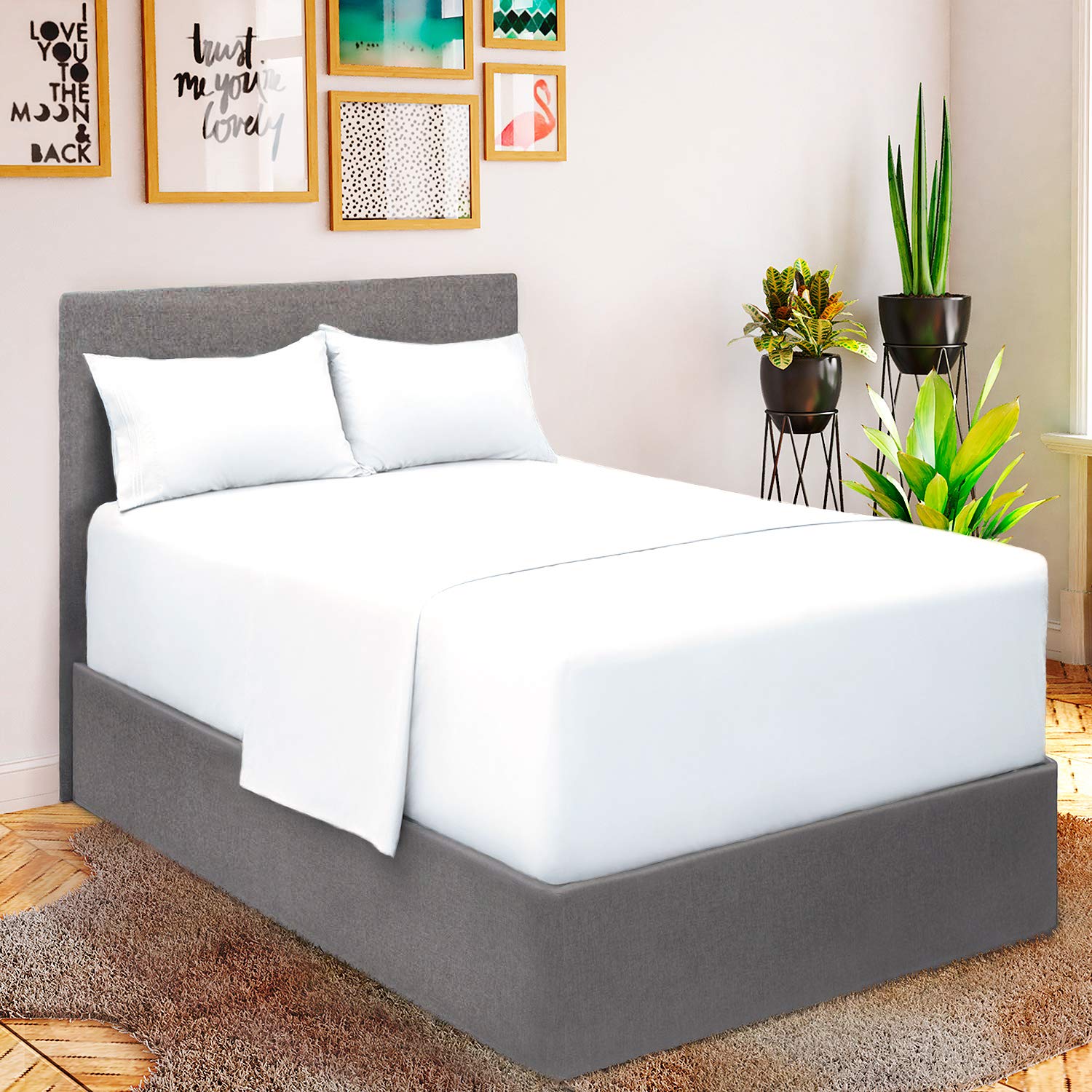 Mellanni Extra Deep Pocket Sheet Set + Waterproof Mattress Pad Bundle - King, White