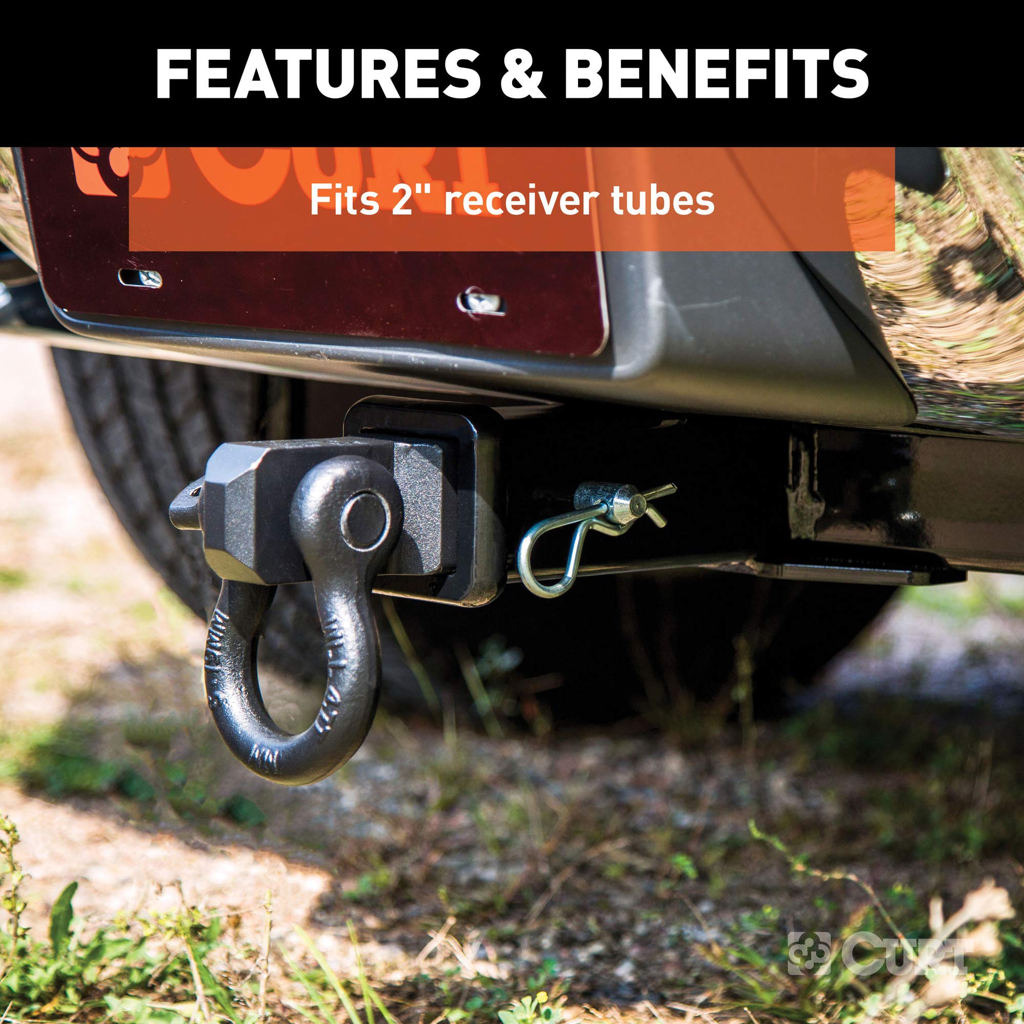 CURT 45832 D-Ring Shackle Mount Trailer Hitch, Fits 2-Inch Receiver, 13,000 lbs, CARBIDE BLACK POWDER COAT