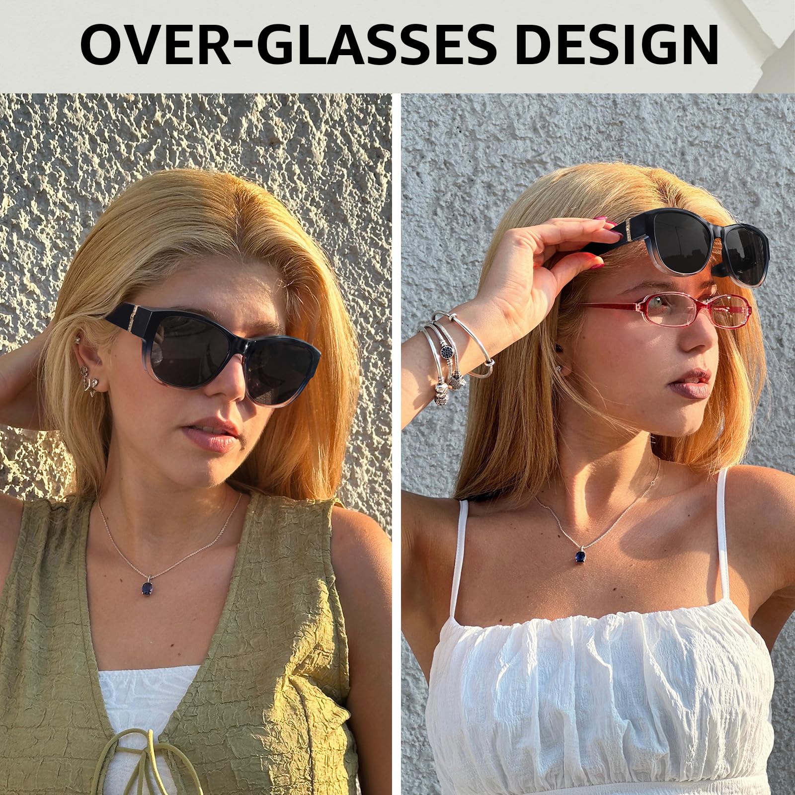 TJUTR Polarized Fit Over Glasses Sunglasses for Women UV Protection, Trendy Oversized Shades Wear Over Eyeglasses (A4 Blue Brown/Grey)