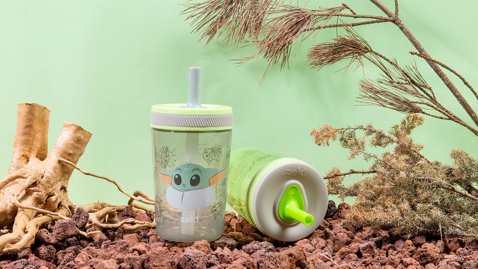 Zak Designs Star Wars The Mandalorian Kelso Toddler Cups For Travel or At Home, 15oz 2-Pack Durable Plastic Sippy Cups With Leak-Proof Design is Perfect For Kids (Baby Yoda, Grogu)