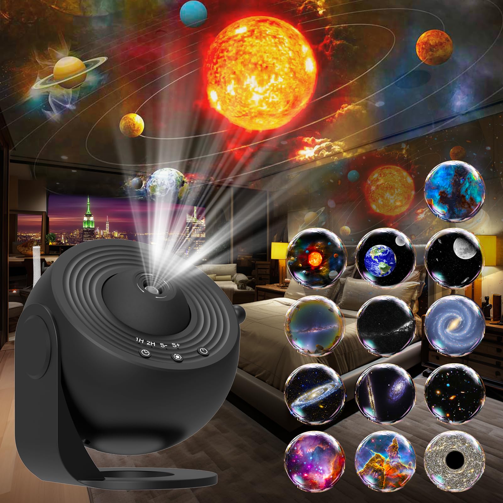 FlyLily Galaxy Projector, 13 in 1 HD Planetarium Star Projector for Bedroom, 360 Rotating Star Projector Light with Adjustable Knob and Timer for Kids, Ceiling, Gifts, Room Decoration