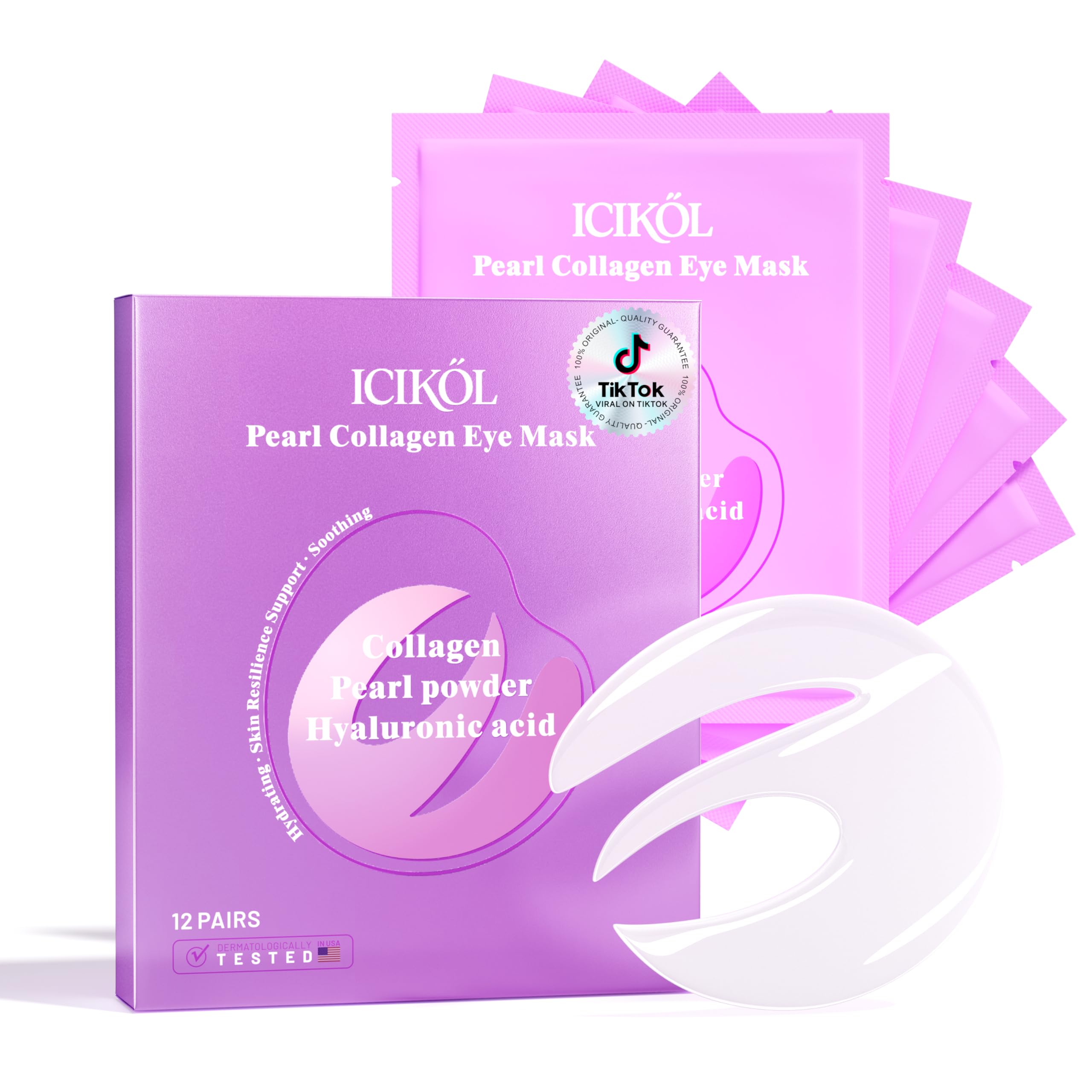 ICIKOL Under Eye Patches with Collagen, Eye Patches for Puffy Eyes and Dark Circles, 360° Under Eye Mask for Puffiness, Wrinkles, Fine Lines, Gifts for Women - Skin Care, 12 Pairs (White)