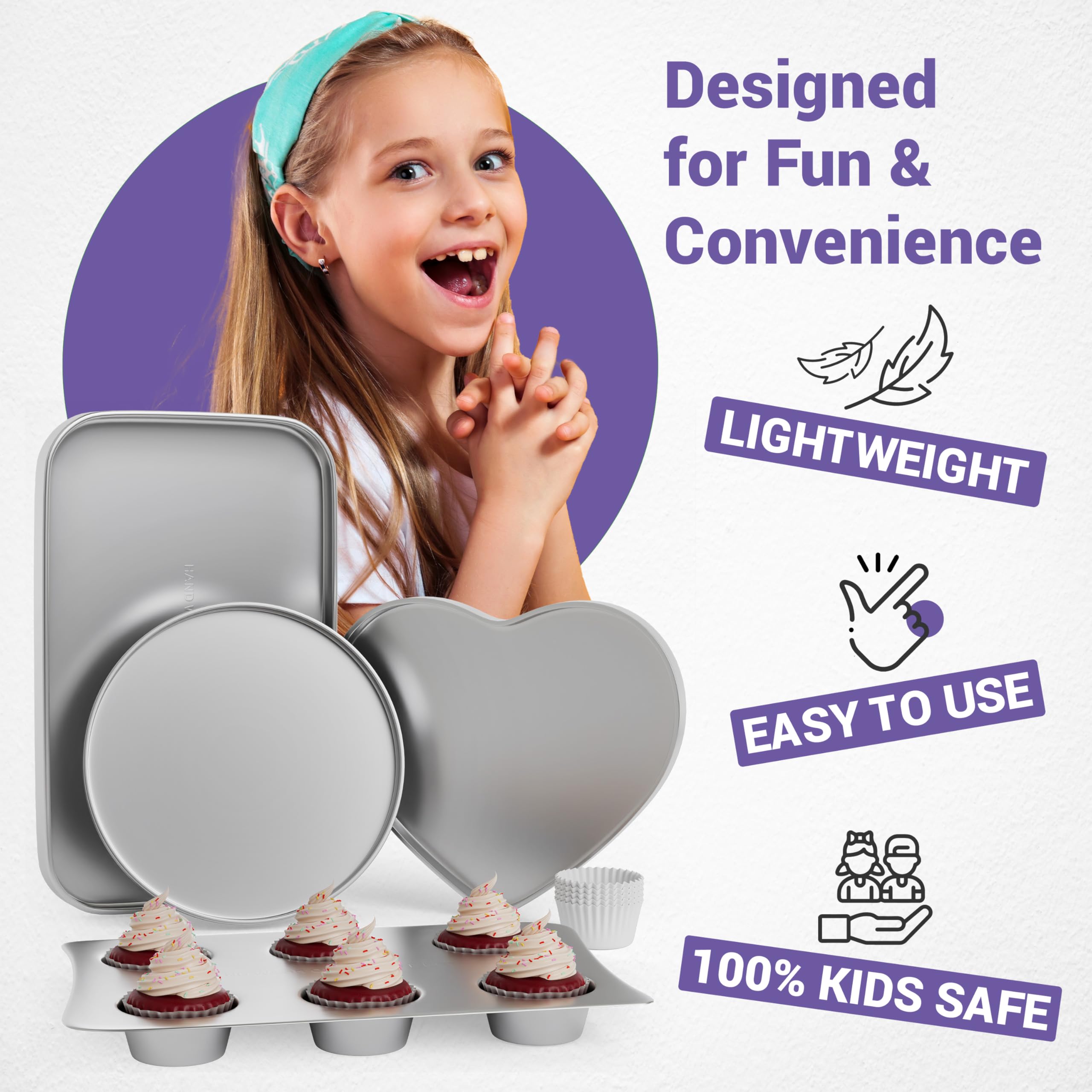 Kids' Complete Oven Pan Set Compatible with Easy Bake Ultimate Oven | Accessories for Cooking Easy Bake Oven Mixes | Includes Cupcake Pan, Circle, Heart & Rectangular Bake Pan & (75) Cupcake Liners