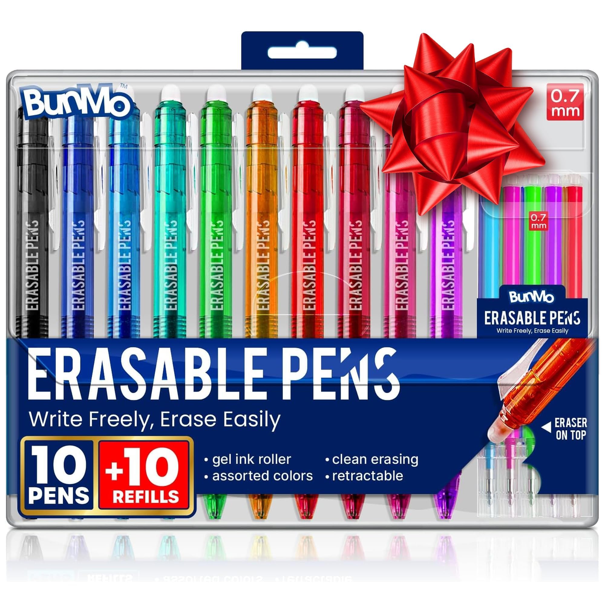 BUNMO Erasable Gel Pens 10 Pack - Multicolor with 10 Refills - School Supplies for Girls - Erasable Pens for Smooth Writing & Drawing - Tween Girls Gifts
