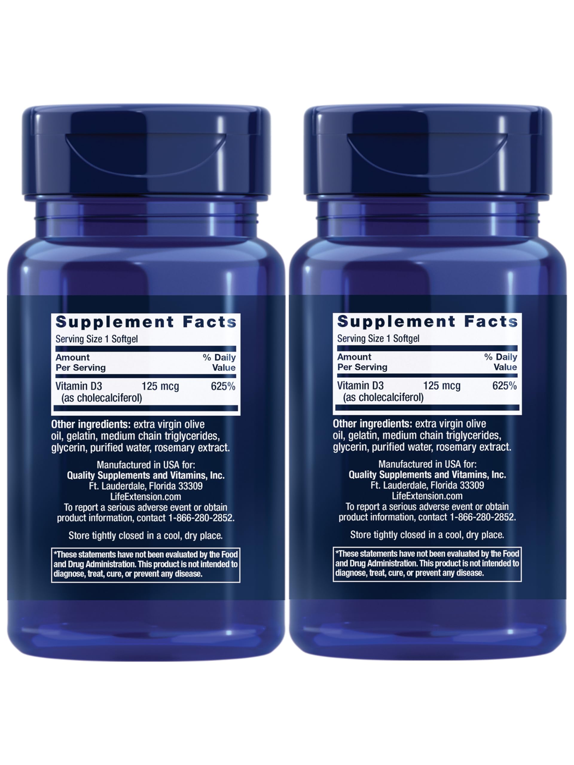 Life Extension Vitamin D3 125 Mcg (5000 Iu) – Promotes Bone Health, Brain Health and Immune Function – Non-GMO – Gluten-free – Two Pack – 2 x 60 Softgels