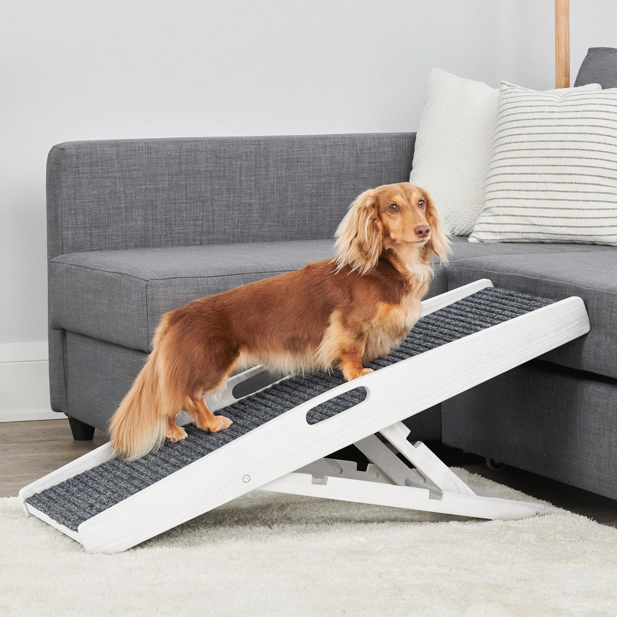 Carlson 39.5" Indoor Pet Ramp, White, Collapsible, Adjustable Height, Includes Handles, Non-Slip Carpet, and Rubber Feet
