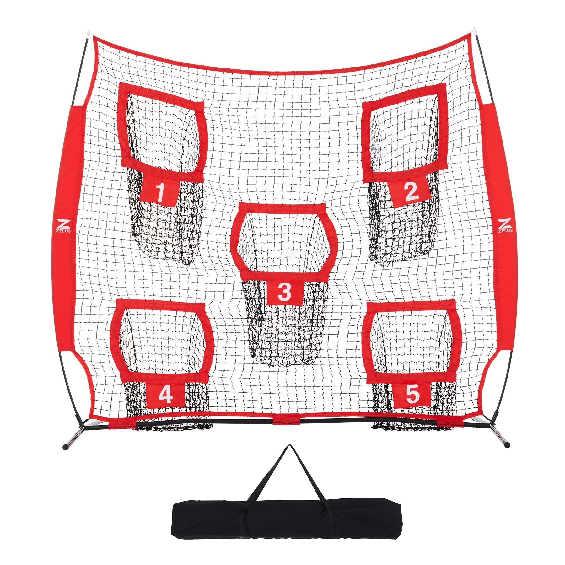 ZELUS Football Throwing Net, 7x7ft Football Training Equipment with 5 Target Pockets for Throwing and Passing Practice, Portable Quarterback Trainer Net, QB Throw Accuracy Net with Carry Bag
