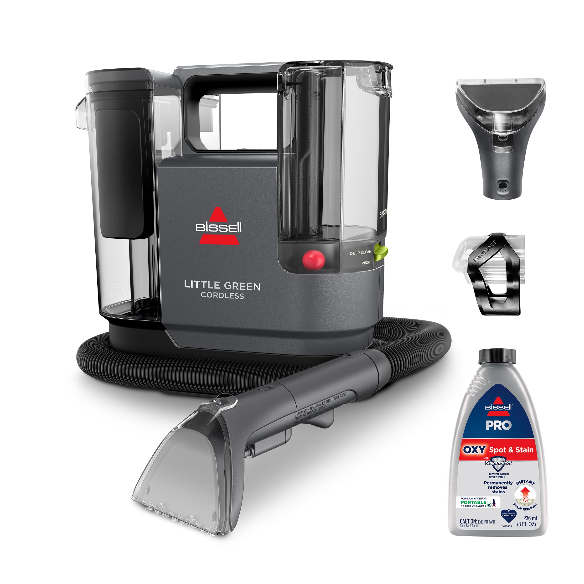 BISSELL Little Green Cordless SmartMix, Powerful Cordless Suction, HydroRinse Self-Cleaning Hose Tool, Pro Oxy Spot & Stain Formula Included