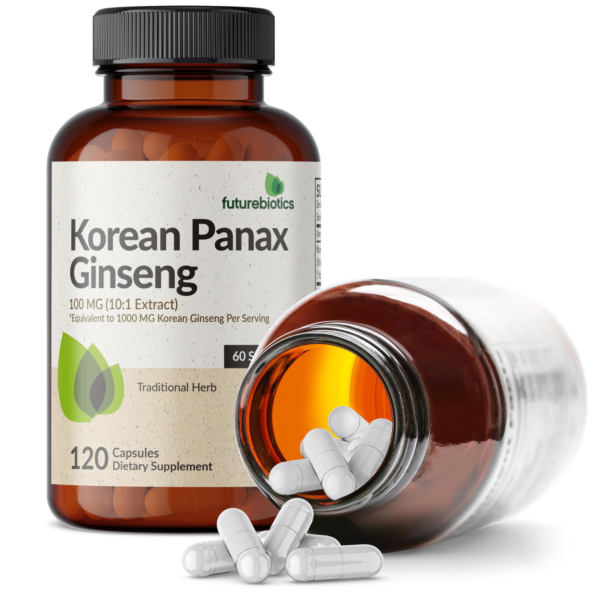 Futurebiotics Korean Panax Ginseng Energy, Memory & Brain Health Support, Non-GMO, 120 Capsules