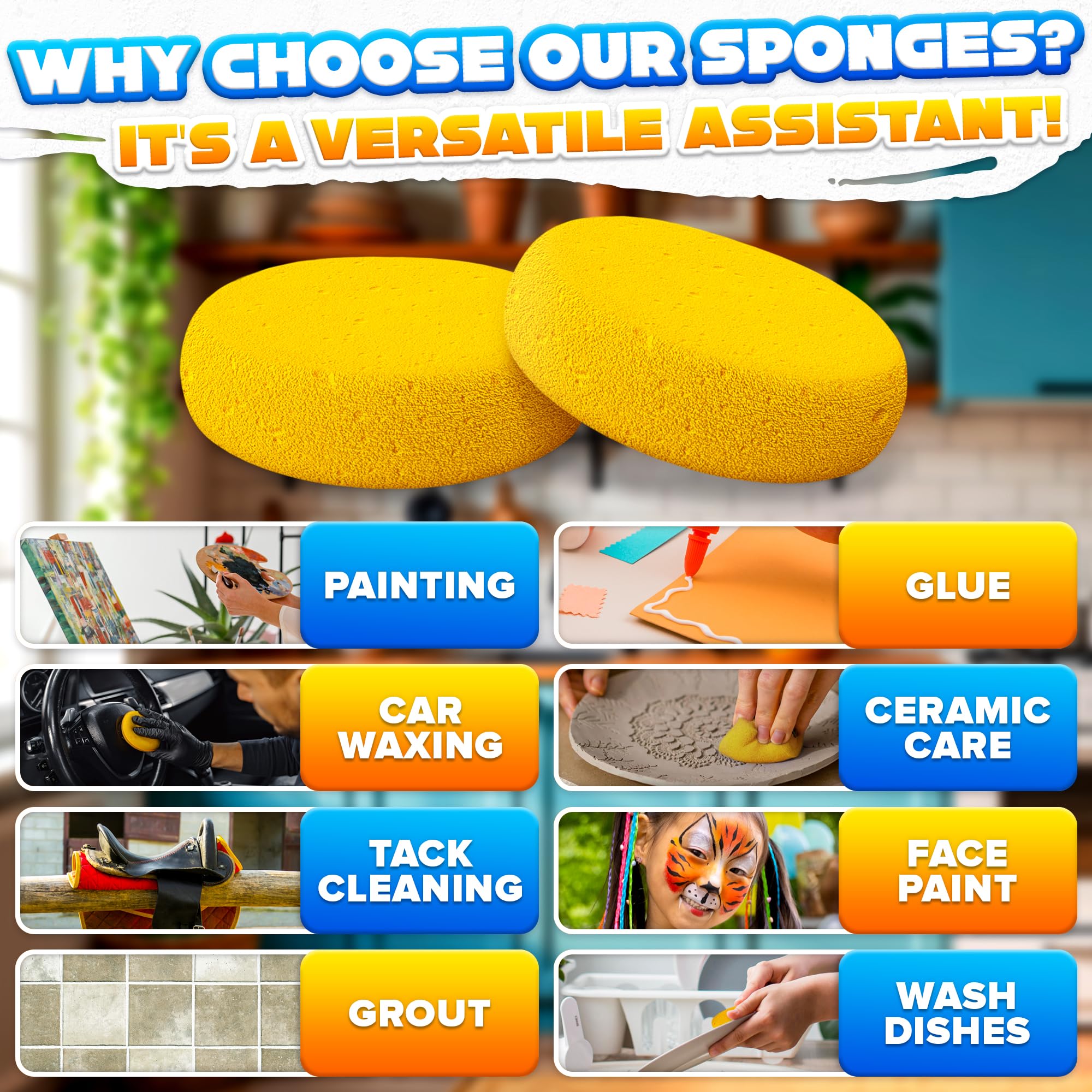 12 Pcs Pottery Sponges for Clay – 2.8"x1" Pottery Sponge for Painting, Car Waxing, Washing Dishes & Ceramic Care, Tack Sponges for Cleaning Leather – Durable Texture for Efficient Sculpting & Cleanup