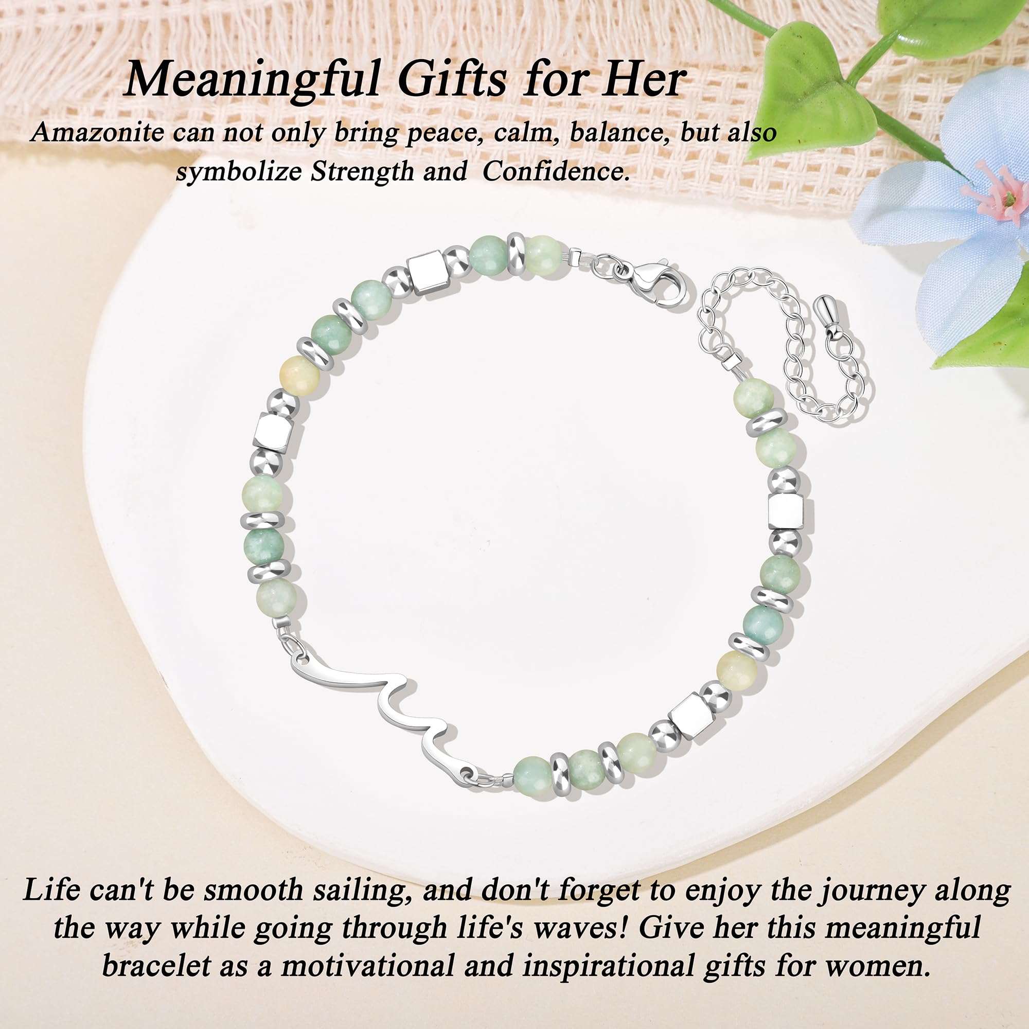 JoycuFF Best Friend Birthday Gifts for Women, Mothers Day Friendship Bestie Gifts for Women, Christmas Valentines Day Ideas Present Amazonite Wave Bracelet