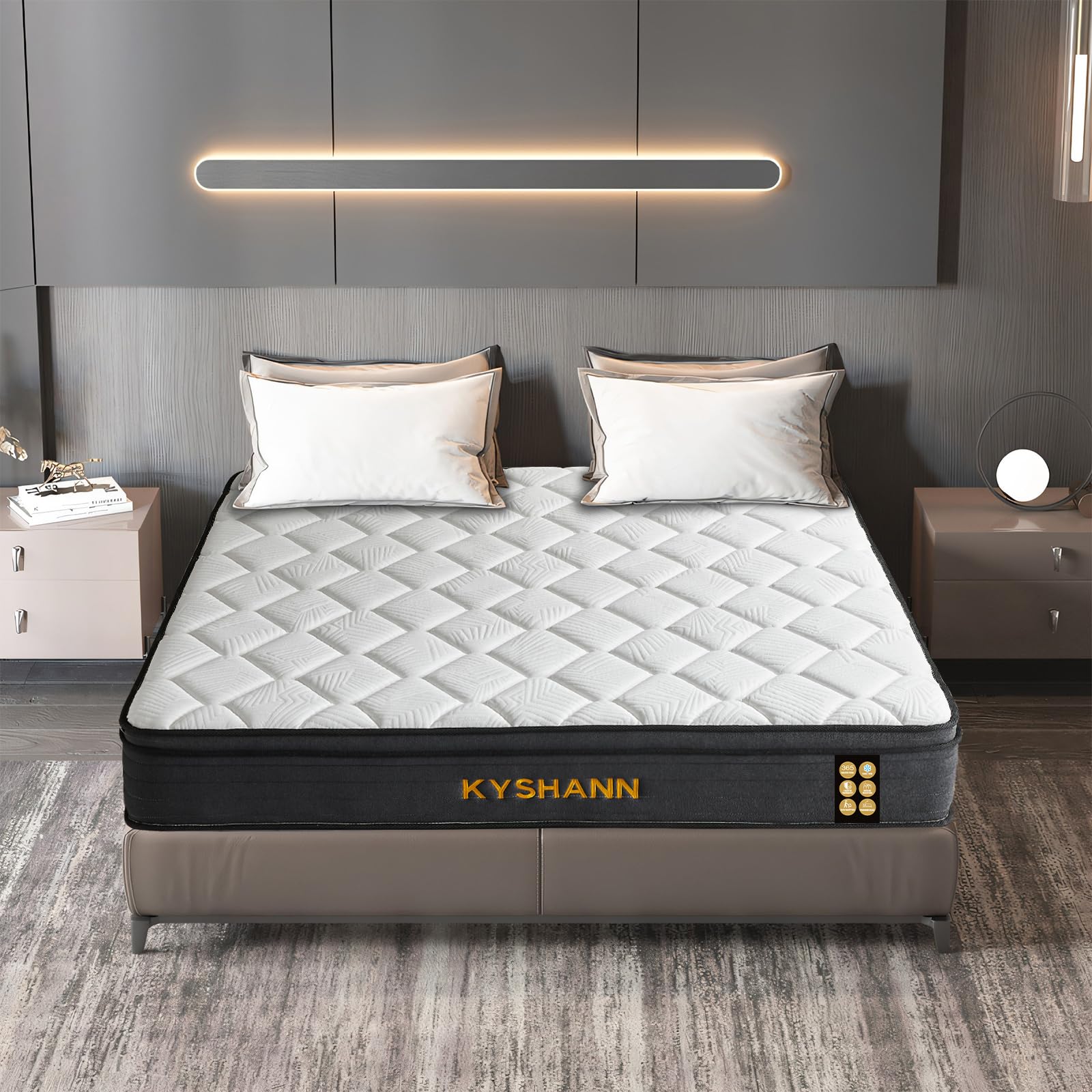 KYSHANN Queen Mattress, 12 Inch Queen Hybrid Mattress in a Box, Upgrade Individually Pocket Springs, Medium Firm, Pressure Relief, Breathable Comfort and Durable, 365-Night Trial, 10-Year Warranty