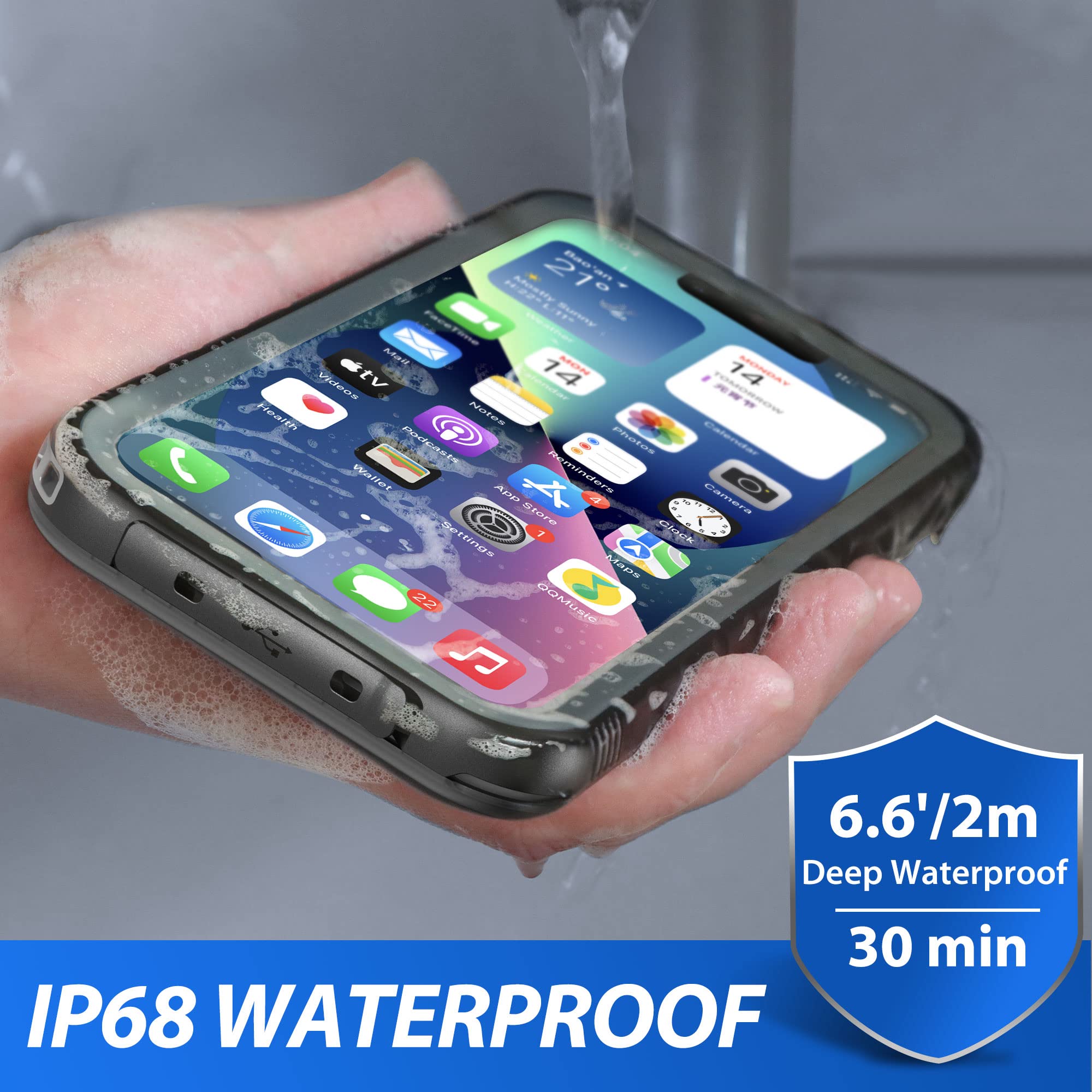 SPORTLINK Waterproof Case for iPhone 13, Shockproof Dustproof 13 Phone Case with Built-in Clear Screen Protector, Full Body Heavy Duty Sealed Protective Cover for iPhone 13 6.1 Inch
