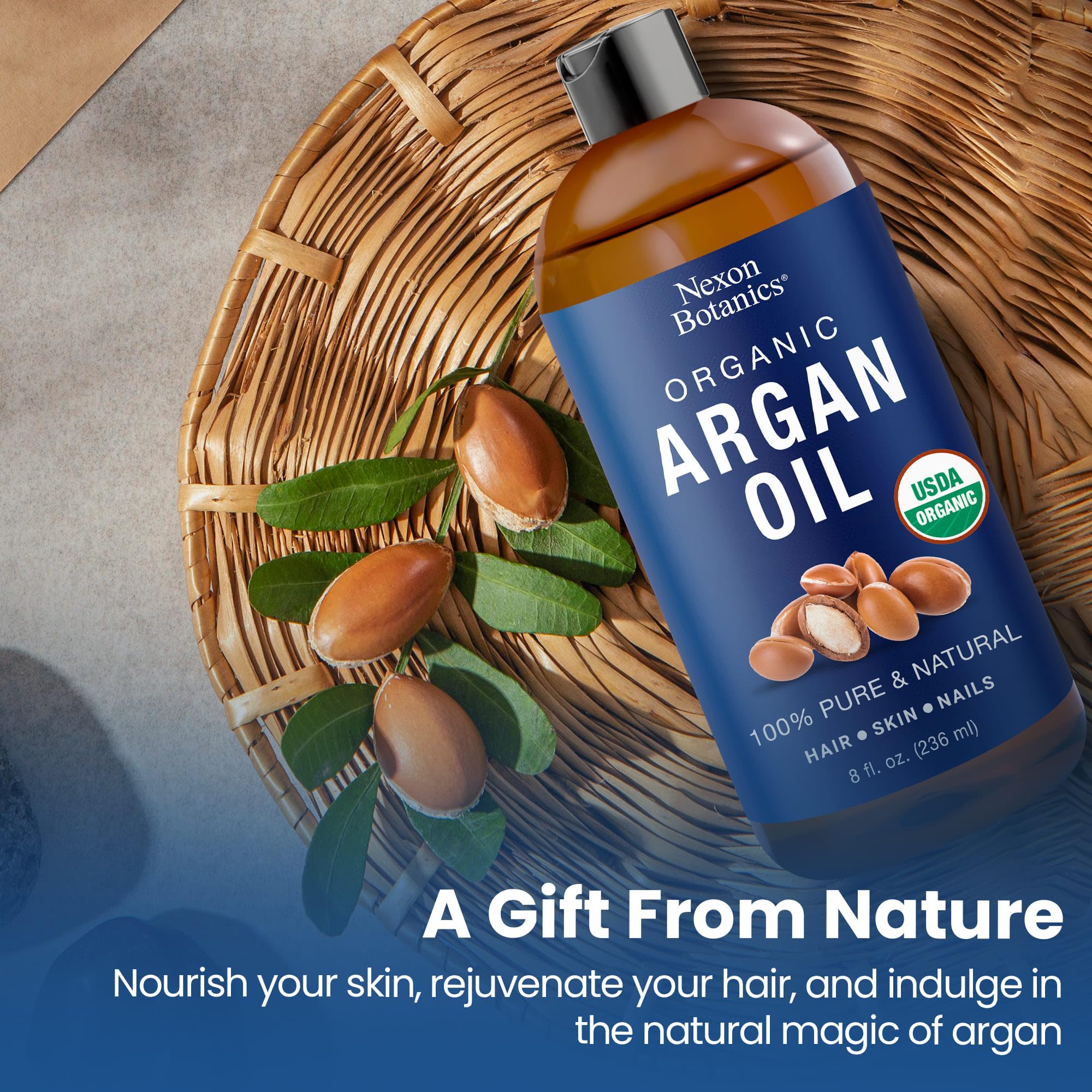 Organic Argan Oil for Skin 8 fl oz - Morocco Organic Argan Oil for Hair Growth - 100% Pure Argan Oil for Face, Body - Aceite de Argan
