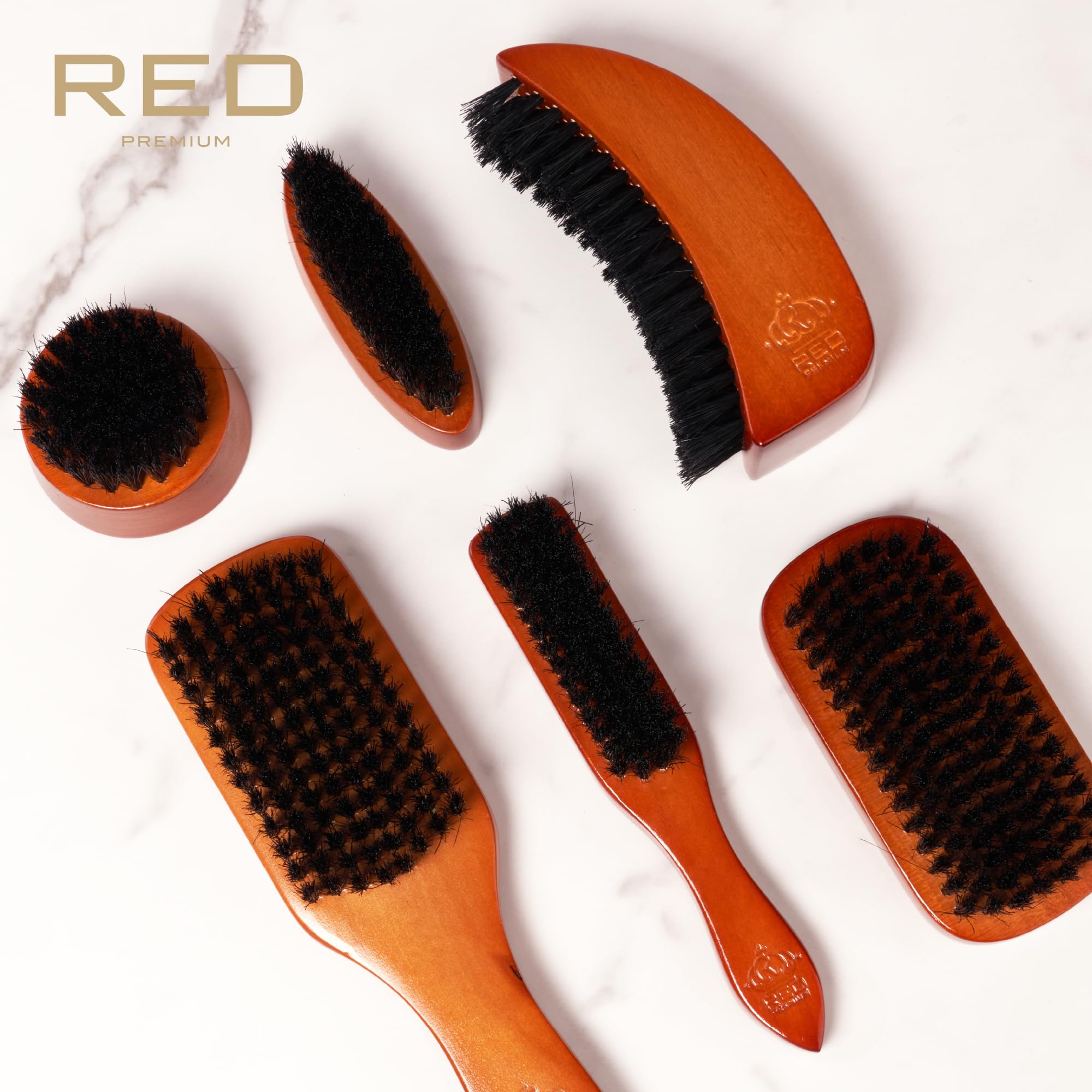 RED by Kiss Beard Brush with 100% Natural Boar Bristles for Men, Premium Wooden Brush, Beards Mustaches Grooming Shaving Comb, Tame and Soften Facial Hair (CLUB)