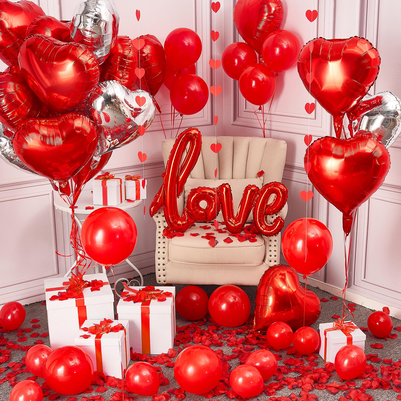 PartyWoo Valentines Balloons, Heart Balloons for Valentines Day Decorations, Valentine Decorations, Valentines Decor 50 Pcs-1287