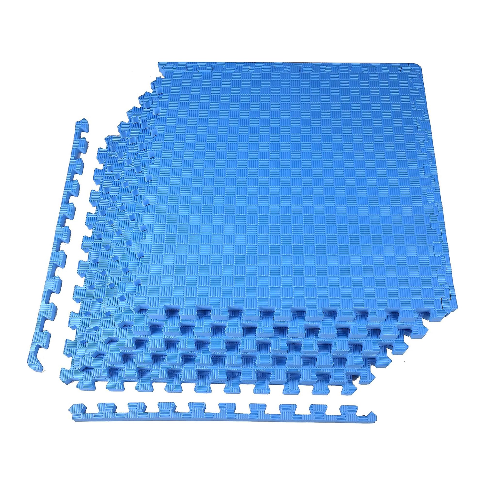 BalanceFrom Puzzle Exercise Mat with EVA Foam Interlocking Tiles for MMA, Exercise, Gymnastics and Home Gym Protective Flooring, One Inch Thick, 24 Square Feet, Blue