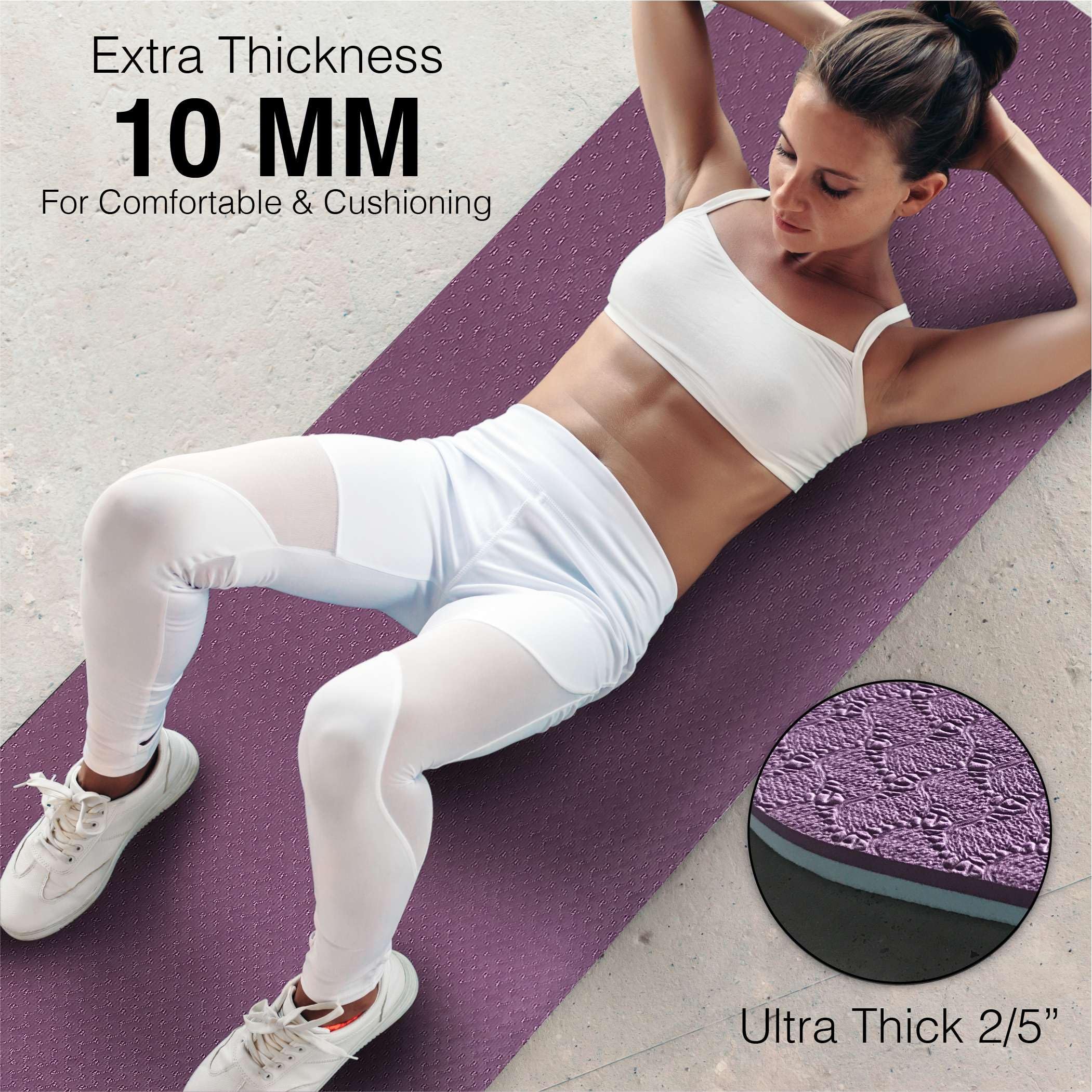Feetlu Exercise Mat Thick Yoga Mat Eco TPE Material, 2/5" Ultra Thick Non Slip Flooring Exercise Mat with Carry Strap, Fitness Exercise, Home Workout (Dark Purple/Blue Gray)