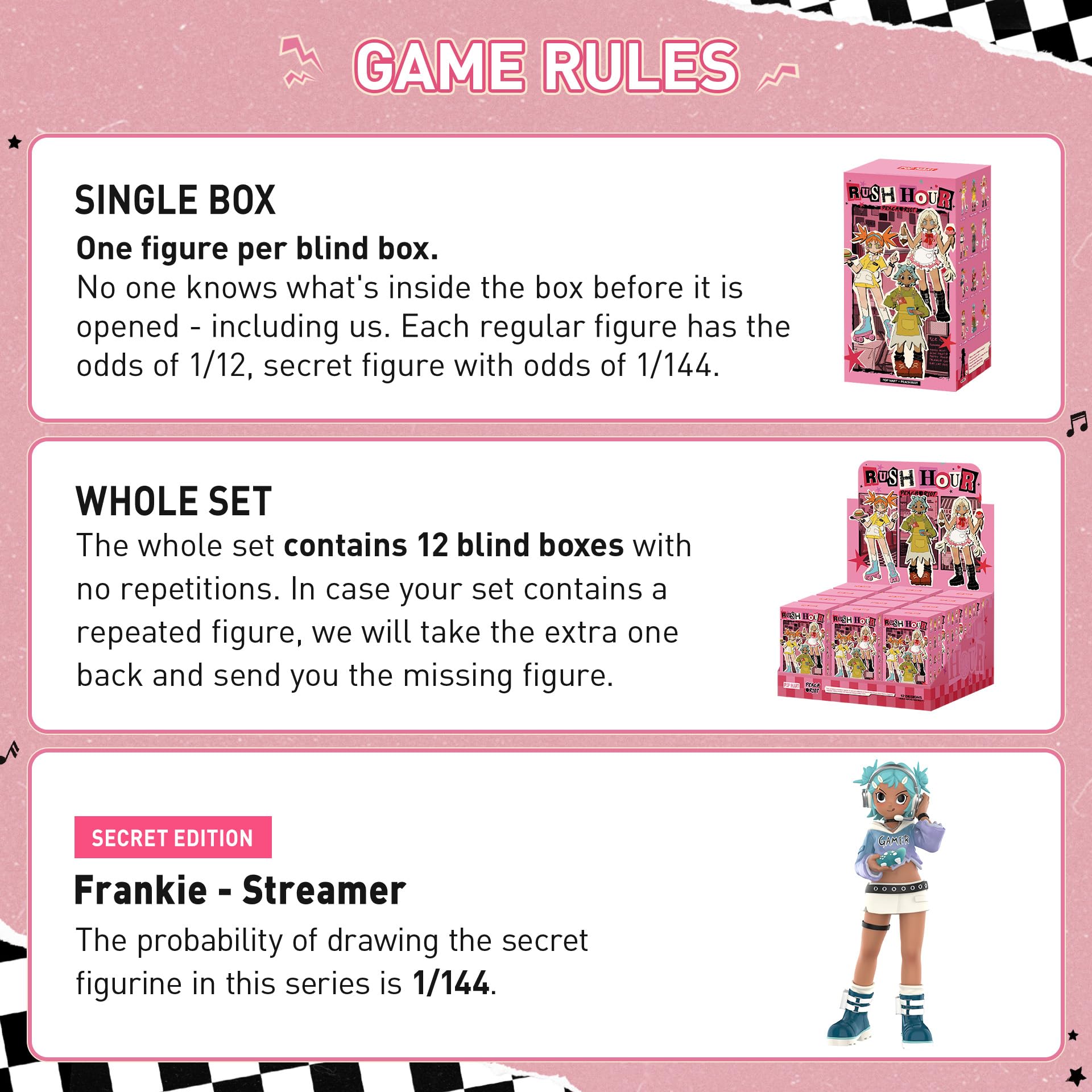 POP MART Peach Riot Rush Hour Series Figures Blind Box Figures, Random Design Action Figures Collectible Toys Home Decorations, Holiday Birthday Gifts for Girls and Boys, Single Box