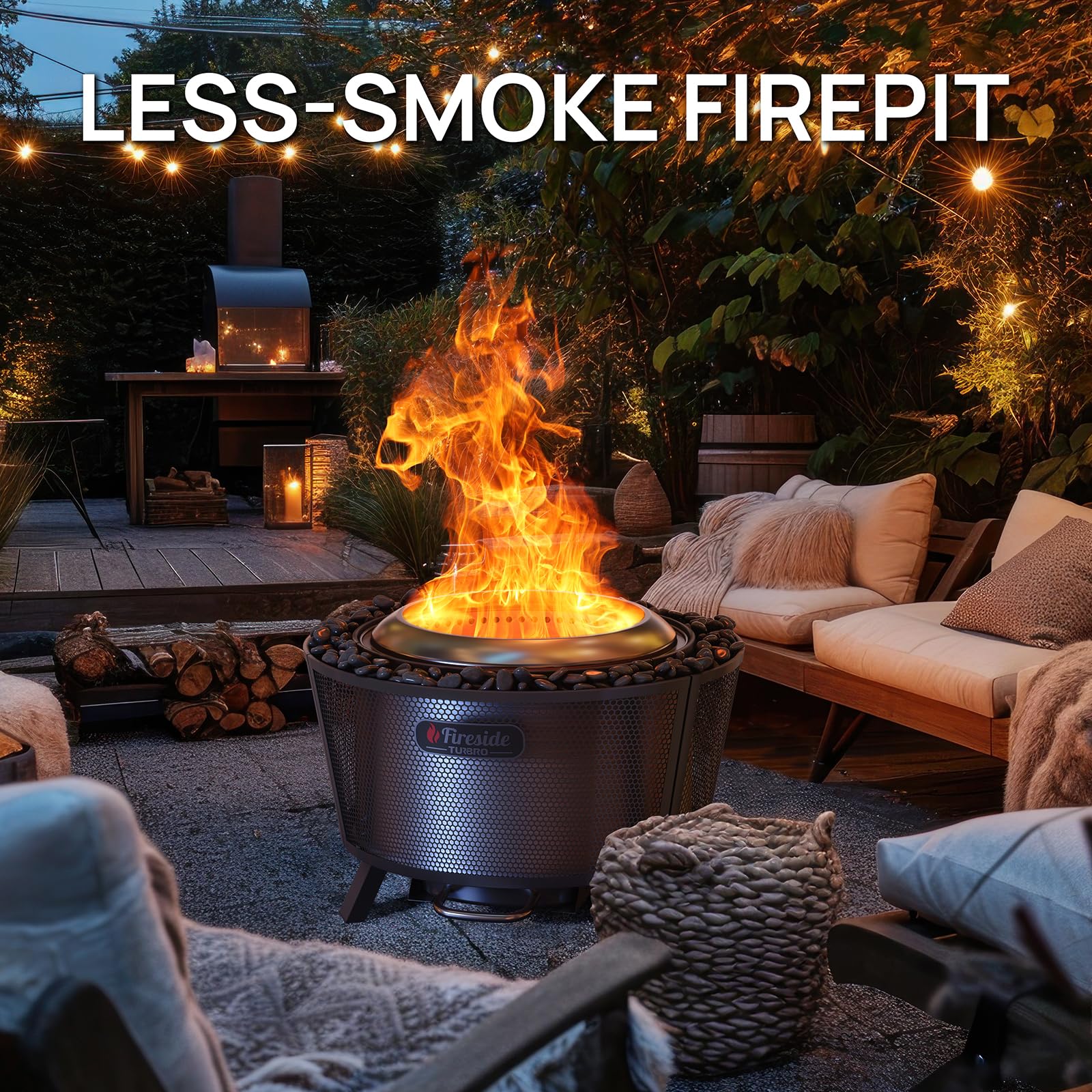 TURBRO 29 Inch Smokeless Fire Pit for Outdoor Wood Burning, Stainless Steel Camping Stove with Stand, Removable Ash Pan, Waterproof Storage Bag, Pluto R29, Black