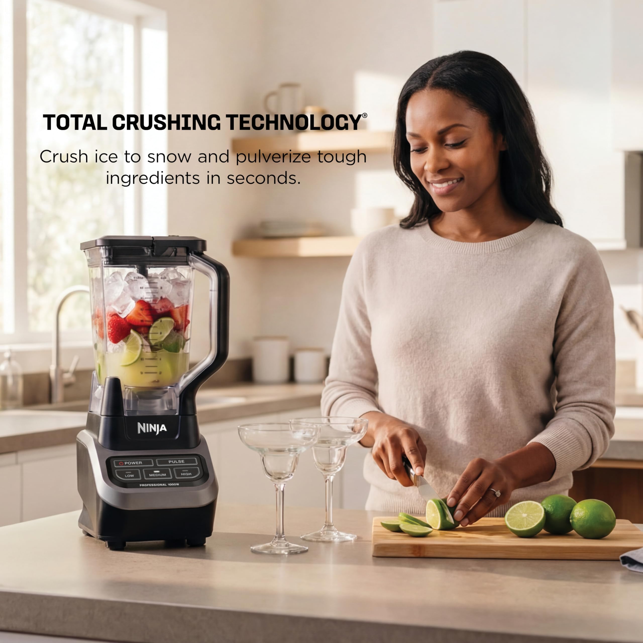 Ninja Professional Blender, Smoothie Blender, Drink Mixer, Grinder, Ice Crusher, Frozen Fruit Blending | Professional 1000 W Power, Total Crushing ™ Technology, XL 72-oz. Pitcher Black, Grey, BL610