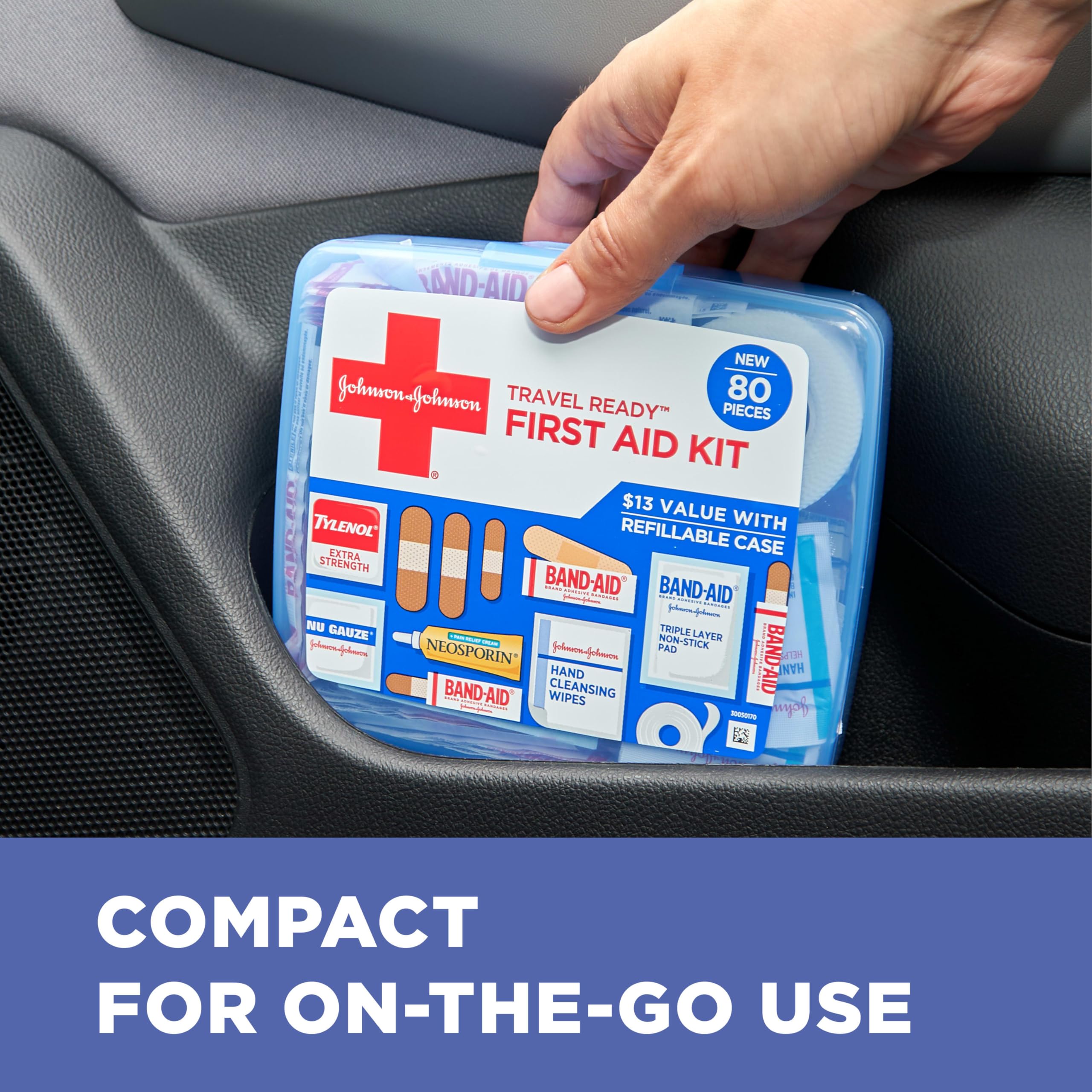 Johnson & Johnson Travel Ready Portable Emergency First Aid Kit, 80 Pieces
