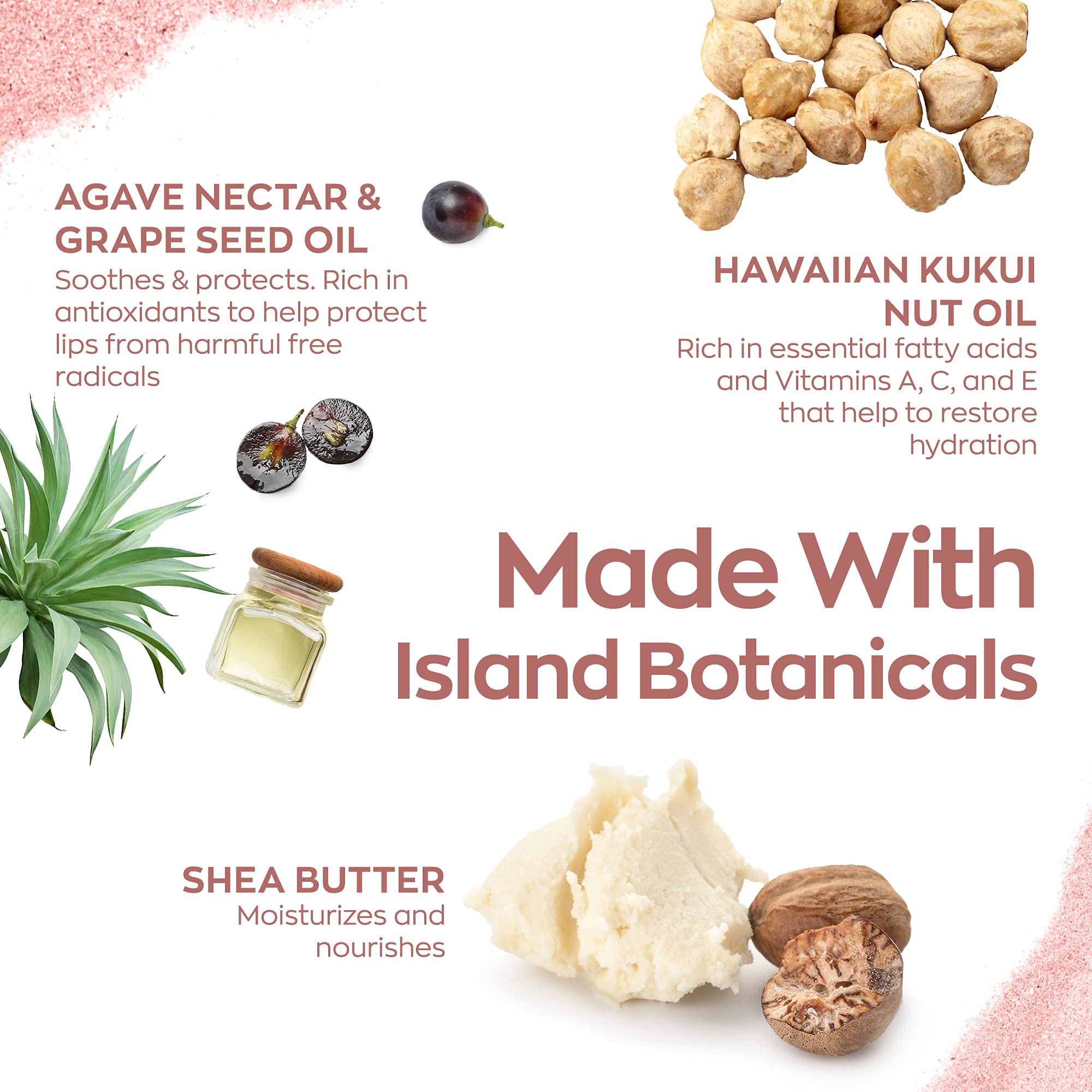 Hanalei Lip Treatment Bundle (Rose and Sand) | Made with Kukui Oil, Shea Butter, Agave, and Grapeseed Oil, Soothe Dry Lips (Cruelty free, Paraben free)
