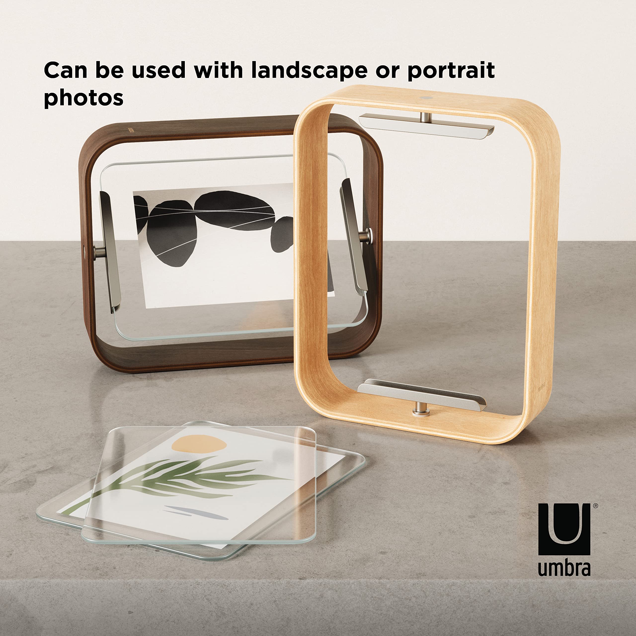Umbra Bellwood Desk Frame, Rotating Floating Picture Frame, Horizontal or Vertical, 4x6in, Natural