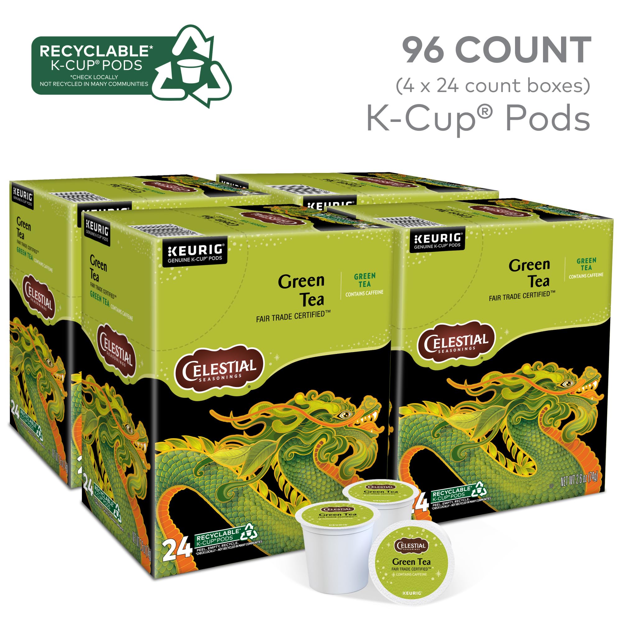 Celestial Seasonings Green Tea, Single-Serve Keurig K-Cup Pods, 96 Count
