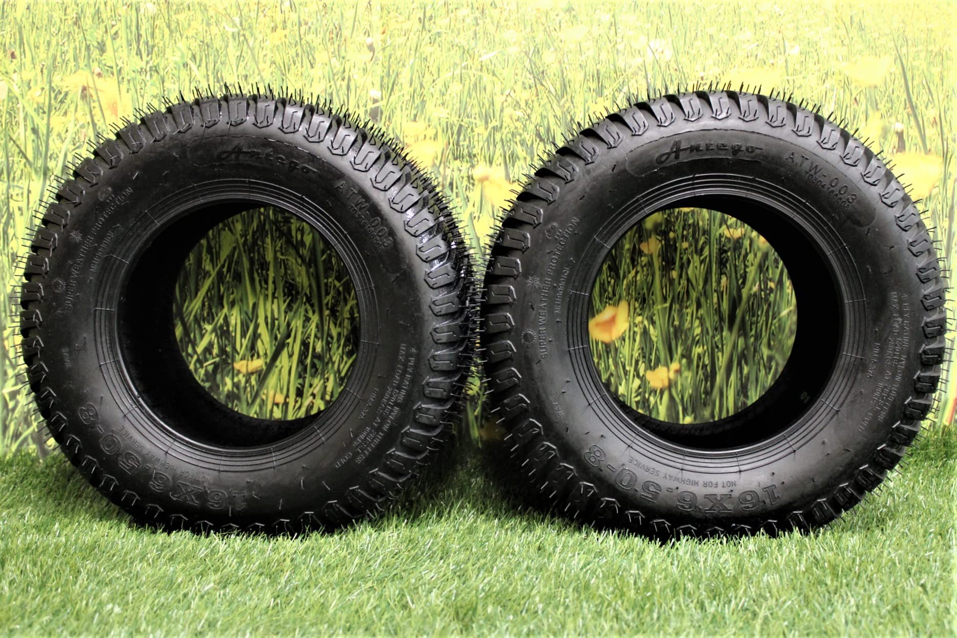 Set of 2-16X6.50-8 4 Ply Turf Tires for Lawn & Garden Mower 16x6.5-8