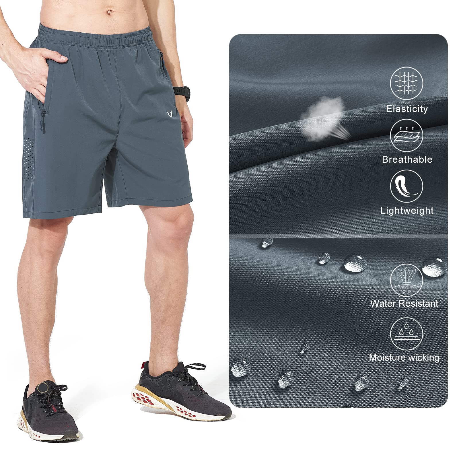 NORTHYARD Men's Athletic Hiking Shorts Quick Dry Workout Shorts 7"/ 9"/ 5" Lightweight Sports Gym Running Shorts Basketball Exercise COOLGREY M