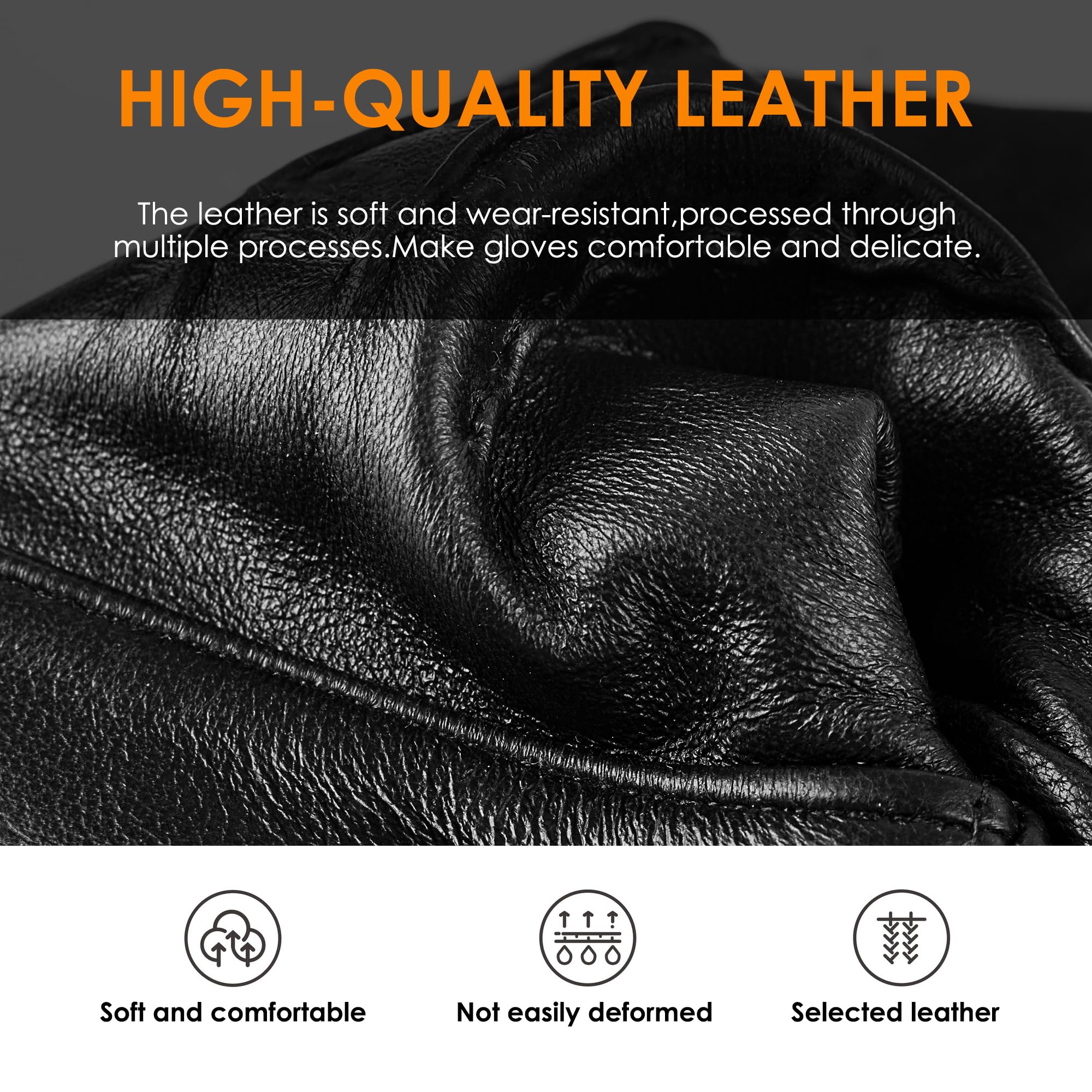 LOKIMSI Genuine Sheepskin Leather Gloves for Men, Soft Cashmere Winter Warm Touch Screen Gloves Motorcycle Driving Gloves