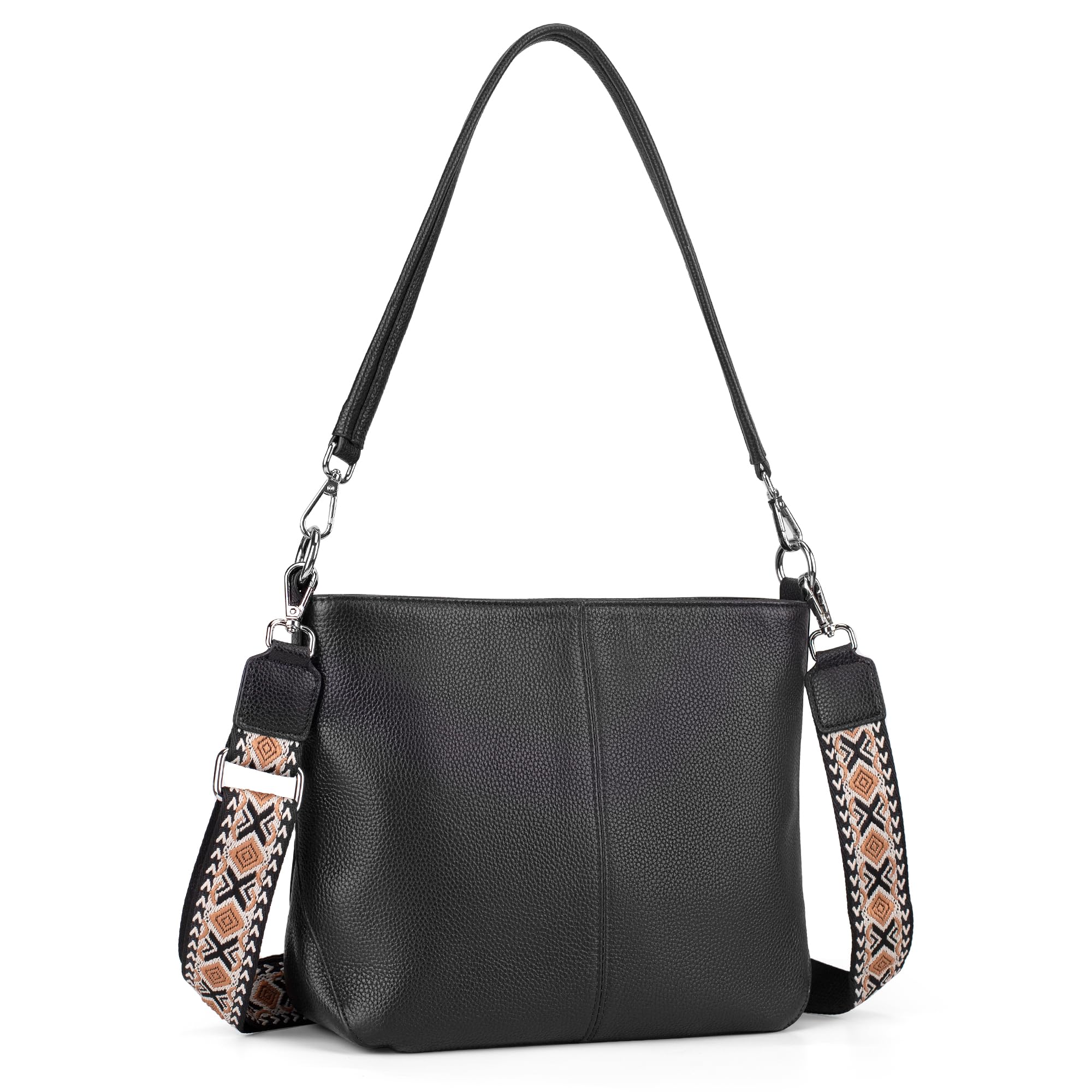 befen Genuine Leather Purse for Women, Black Leather Crossbody Bag Soft Hobo Purse Women's Shoulder Handbags with 2 Removable Straps Designer Cross Body Purses for Everyday & Travel & Work