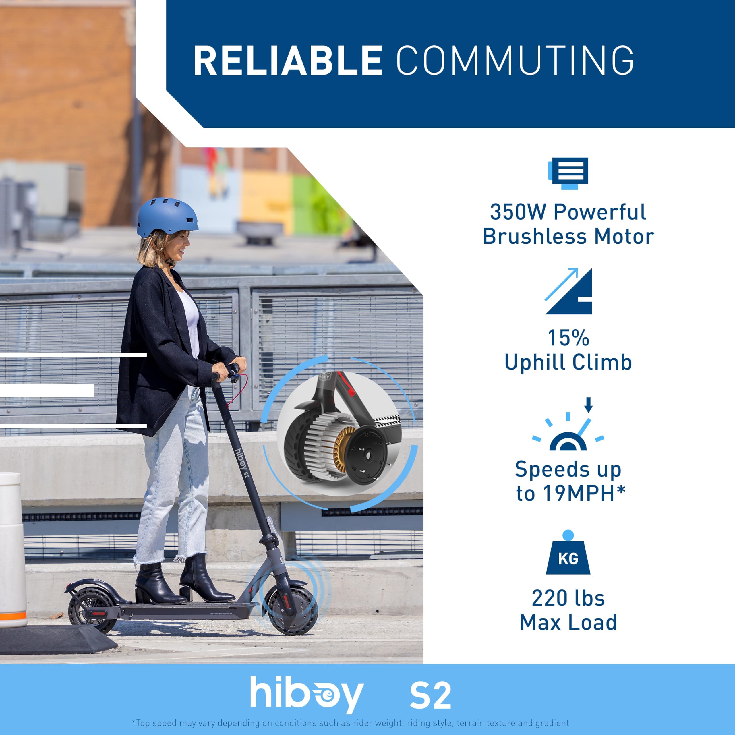 Hiboy S2 Electric Scooter - 8.5" Solid Tires - Up to 17 Miles Long-Range & 19 MPH Portable Folding Commuting Scooter for Adults with Double Braking System and App (Black&Space Grey)