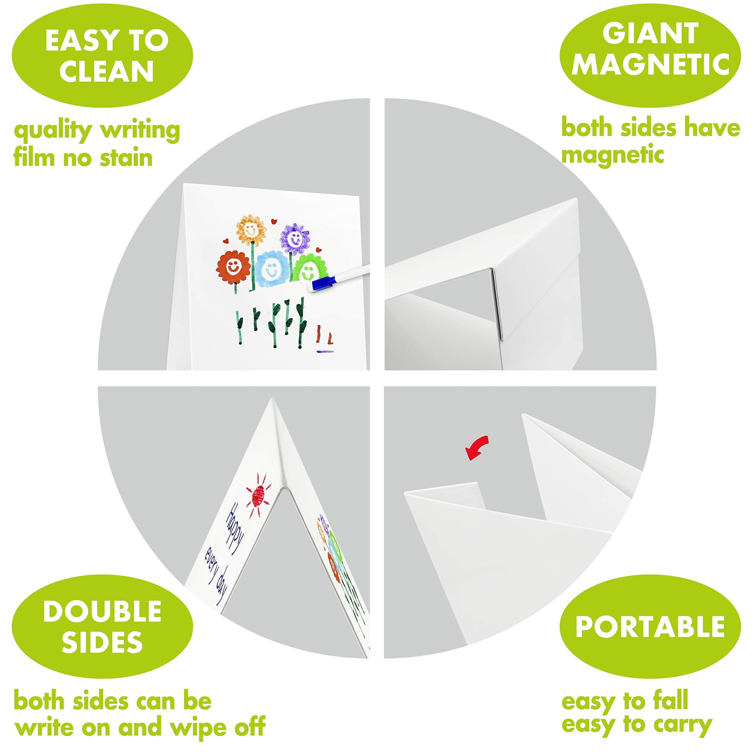 Magnetic Tabletop Desktop Easel &Whiteboard with Bonus 8X Dry Erase Markers. Double Sided and Self-Standing (16” X 12.5”)