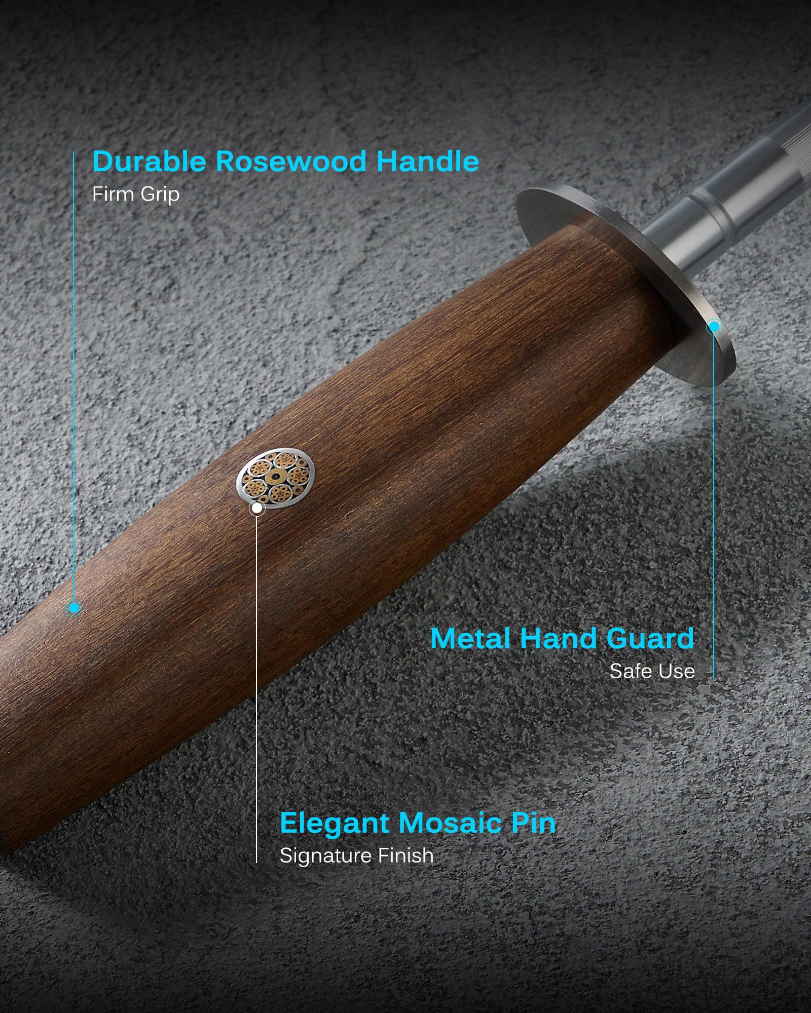 KYOKU 8 in. Honing Steel, Daimyo Series Honing Rod with Rosewood Handle & Metal Hand Guard, Carbon Steel Knife Sharpener Rod, Sharpening Steel Knife Sharpener Steel for Rolled Knife Edge with Gift Box