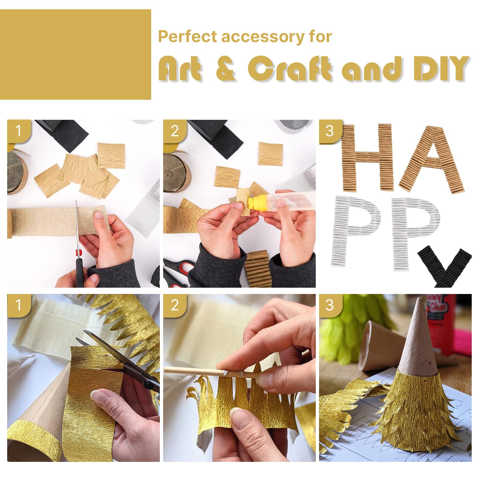 PartyWoo Gold Crepe Paper Streamers 4pcs 328ft Pack of Gold Crepe Paper for Wedding Birthday Baby Shower Engagement Anniversary New Year Eve Graduation Party Decorations(1.8 Inchx82 Ft/Roll)